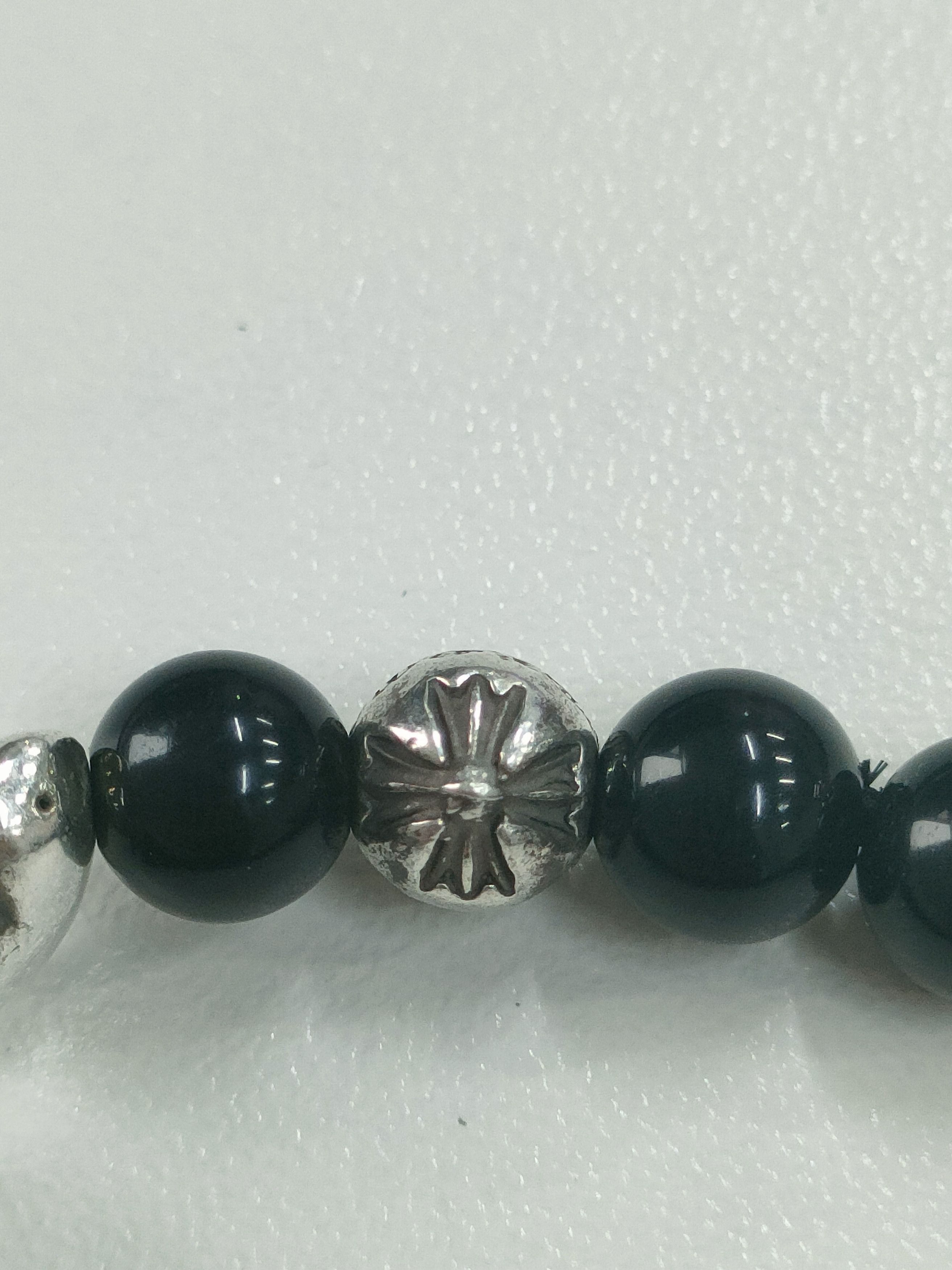 Chrome Hearts Chrome Hearts 6mm Silver Vine Heart Cross Black Bracelet Size ONE SIZE - 7 Thumbnail