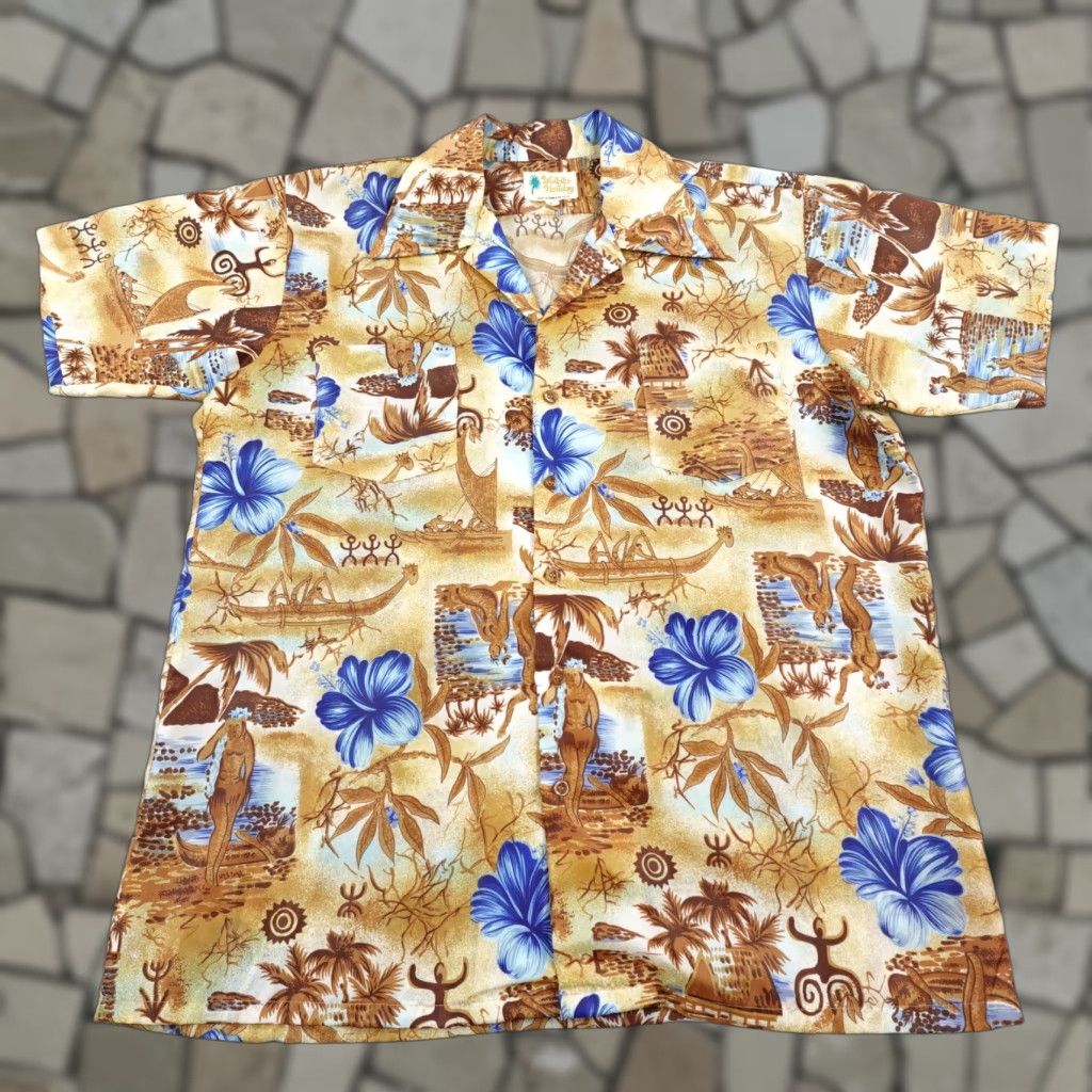 Vintage VINTAGE Waikiki Holiday Shirt Mens Large Brown Tribal Hawaiian Aloha Camp 70s Shirt Size US L / EU 52-54 / 3 - 1 Thumbnail