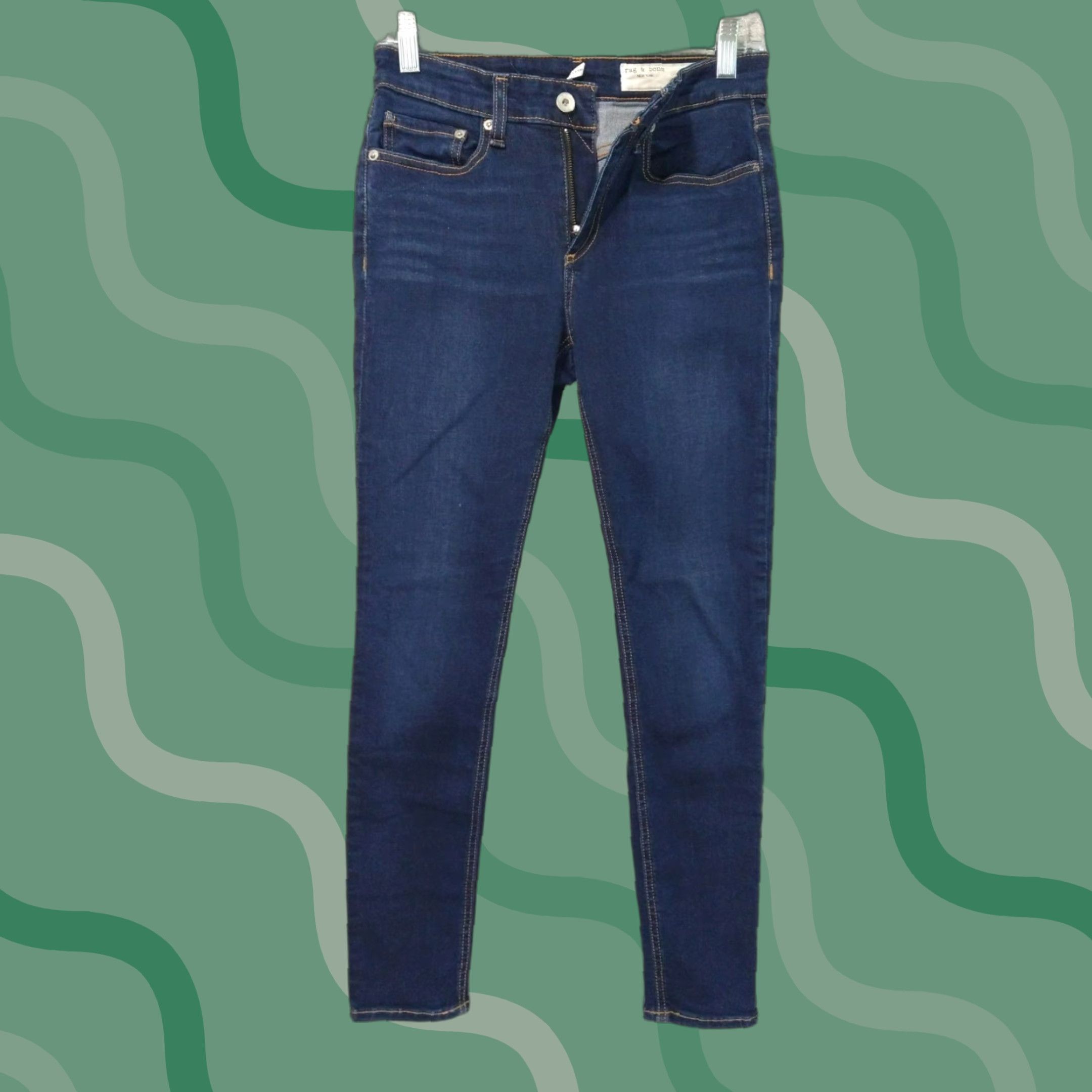 Rag & Bone Rag and Bone Jeans Womens 25 Blue Denim Mid Rise Ankle Skinny Stretch Dark Pocket 5-Pocket Womens Jeans 26.5 Inseam Size 42" / US 20 - 1 Thumbnail