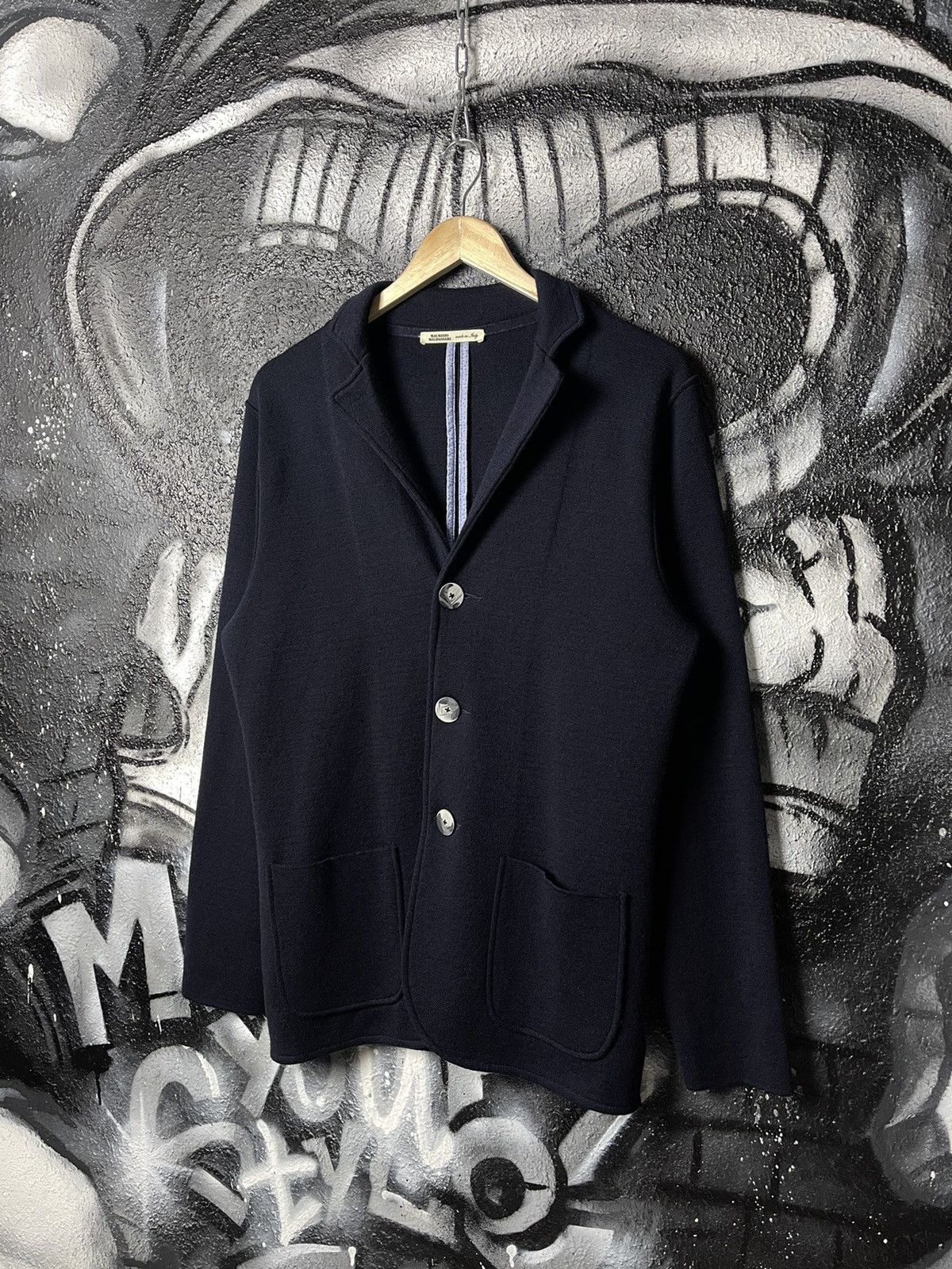 image of Italian Designers Maurizio Baldassari Wool Knit Blazer Jacket Men’S Size 48 in Dark Blue, Men's