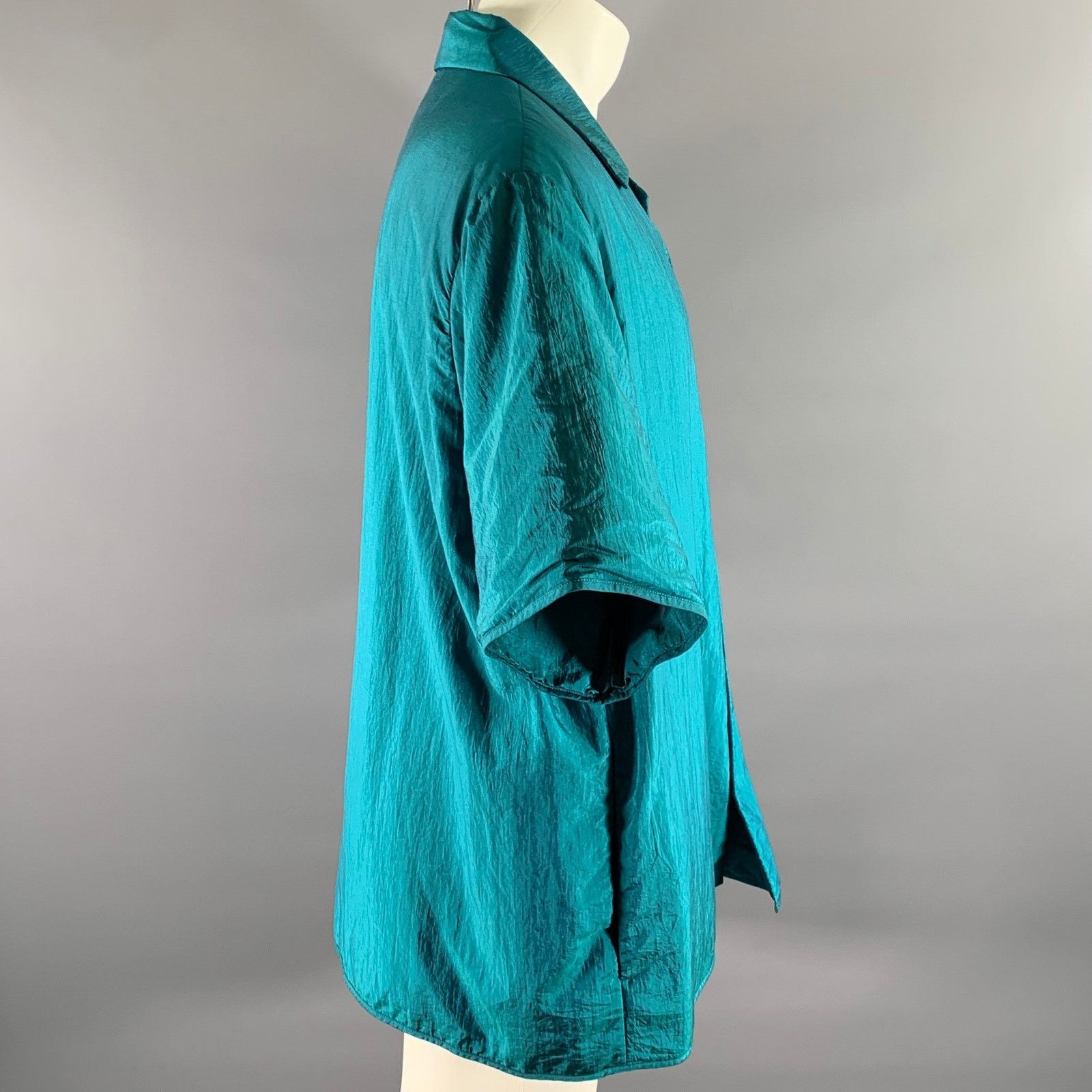 Jil Sander JIL SANDER XL Teal Polyamide Silk Camp Short Sleeve Shirt Size US XL / EU 56 / 4 - 3 Thumbnail