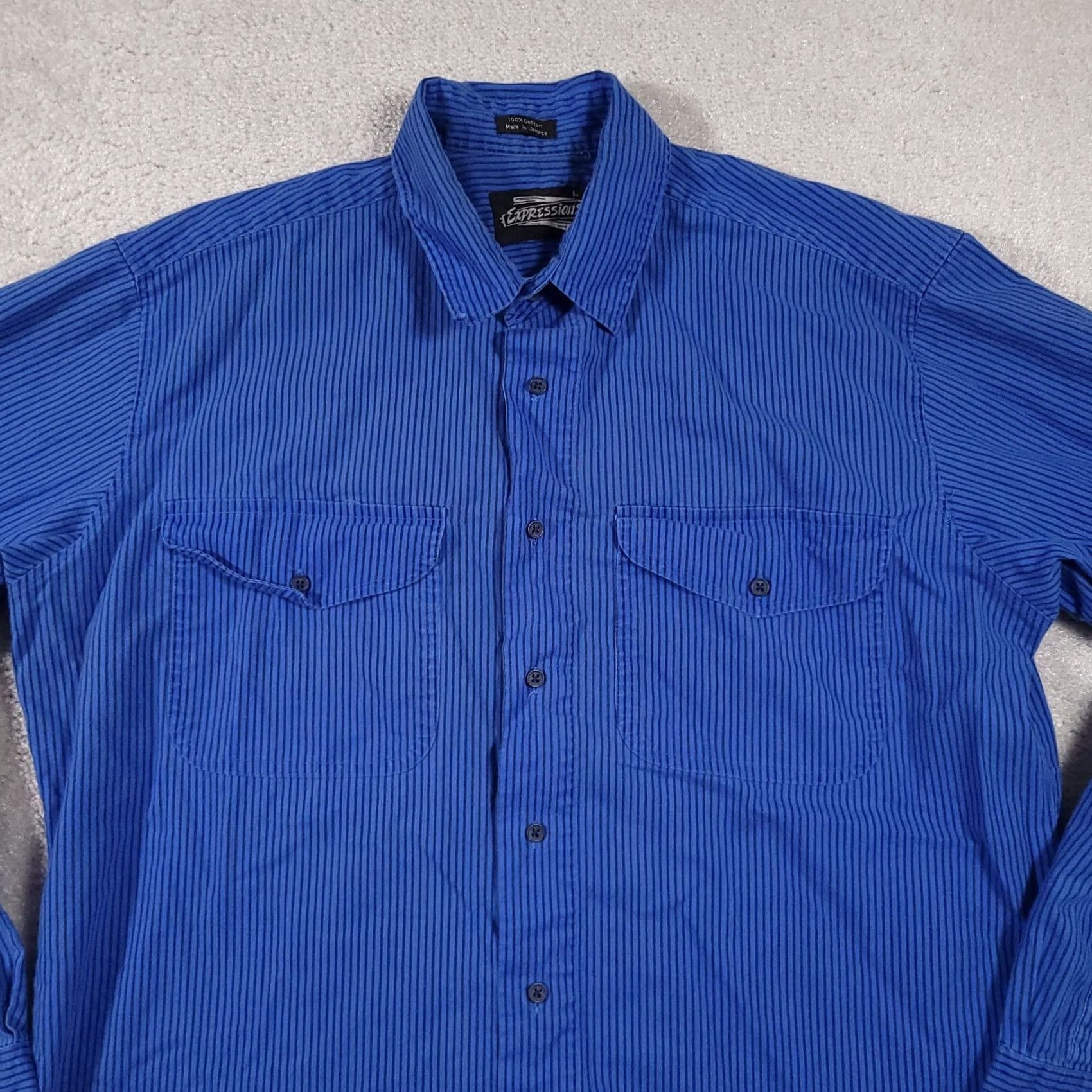 Vintage VINTAGE Expressions Shirt Large Blue Striped Long Sleeve Retro Vtg 90s Button Up Mens Size US L / EU 52-54 / 3 - 3 Thumbnail