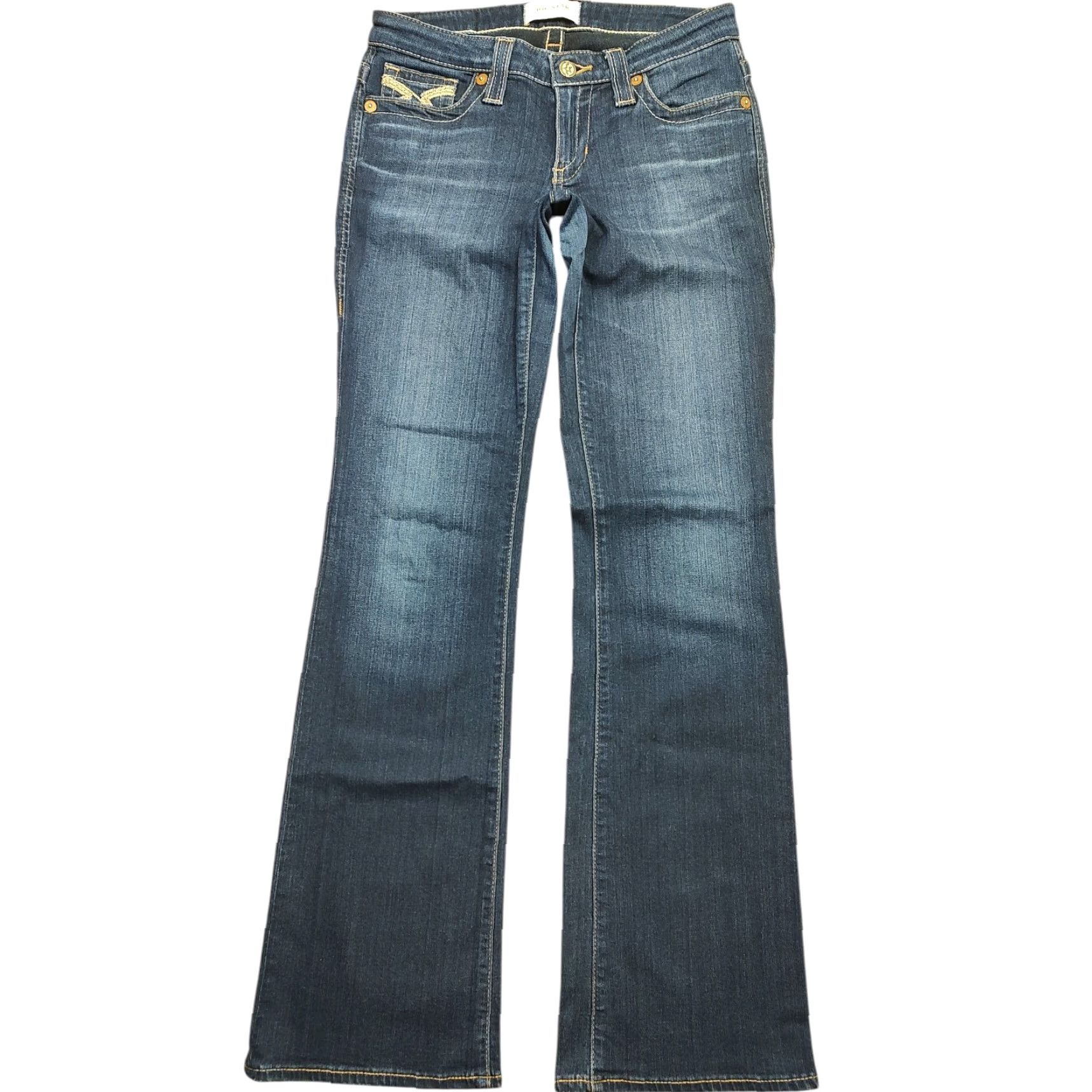 Vintage BIG STAR Jeans Women Bootcut 27R Regular 28x31 Blue Denim Dark Distressed Stretch 5-Pocket Zip Button Buckle Bke USA Hipster Rock Stars Vintage No N/A Size 27" / US 4 / IT 40 - 2 Thumbnail