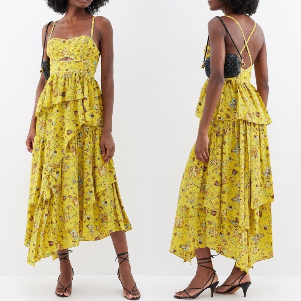 image of Ulla Johnson Dress Silk Floral Josanna Yellow Cut Out Midi G, Women's (Size XS)