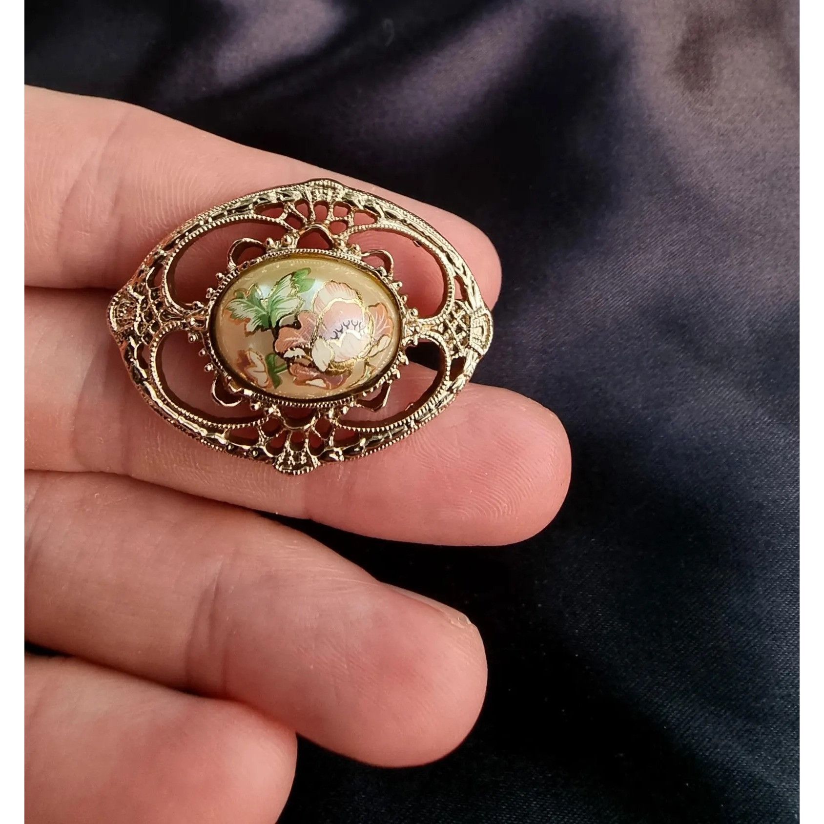 Vintage Vintage 1928 Floral Enamel Brooch Set Gold-Tone Filigree Size ONE SIZE - 4 Thumbnail