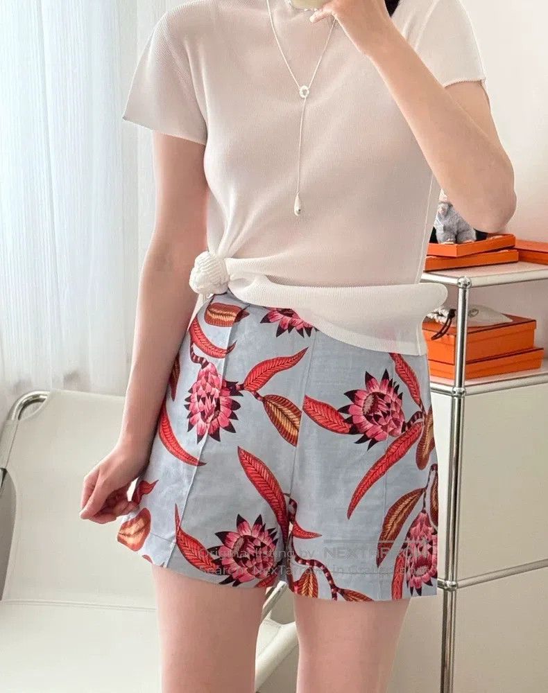 Hermes Hermes Linen Floral Patterned Shorts Size 42" / US 20 - 6 Thumbnail