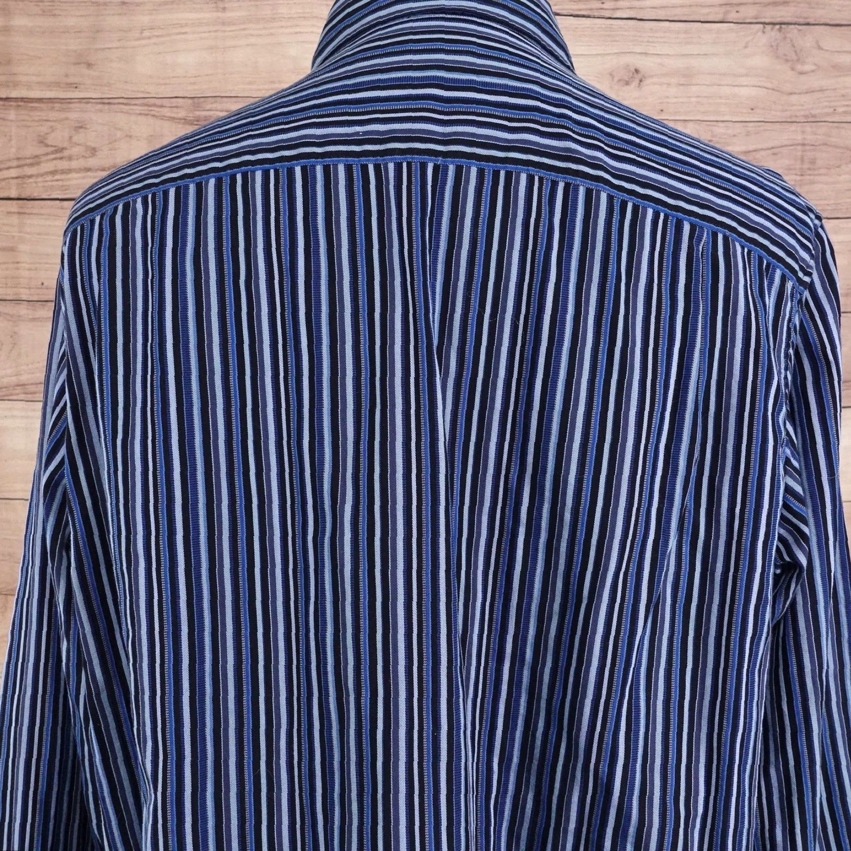 Liz Claiborne Claiborne Shirt Mens XL Blue Black Stripe Button Front Long Sleeve Casual Size US XL / EU 56 / 4 - 5 Thumbnail