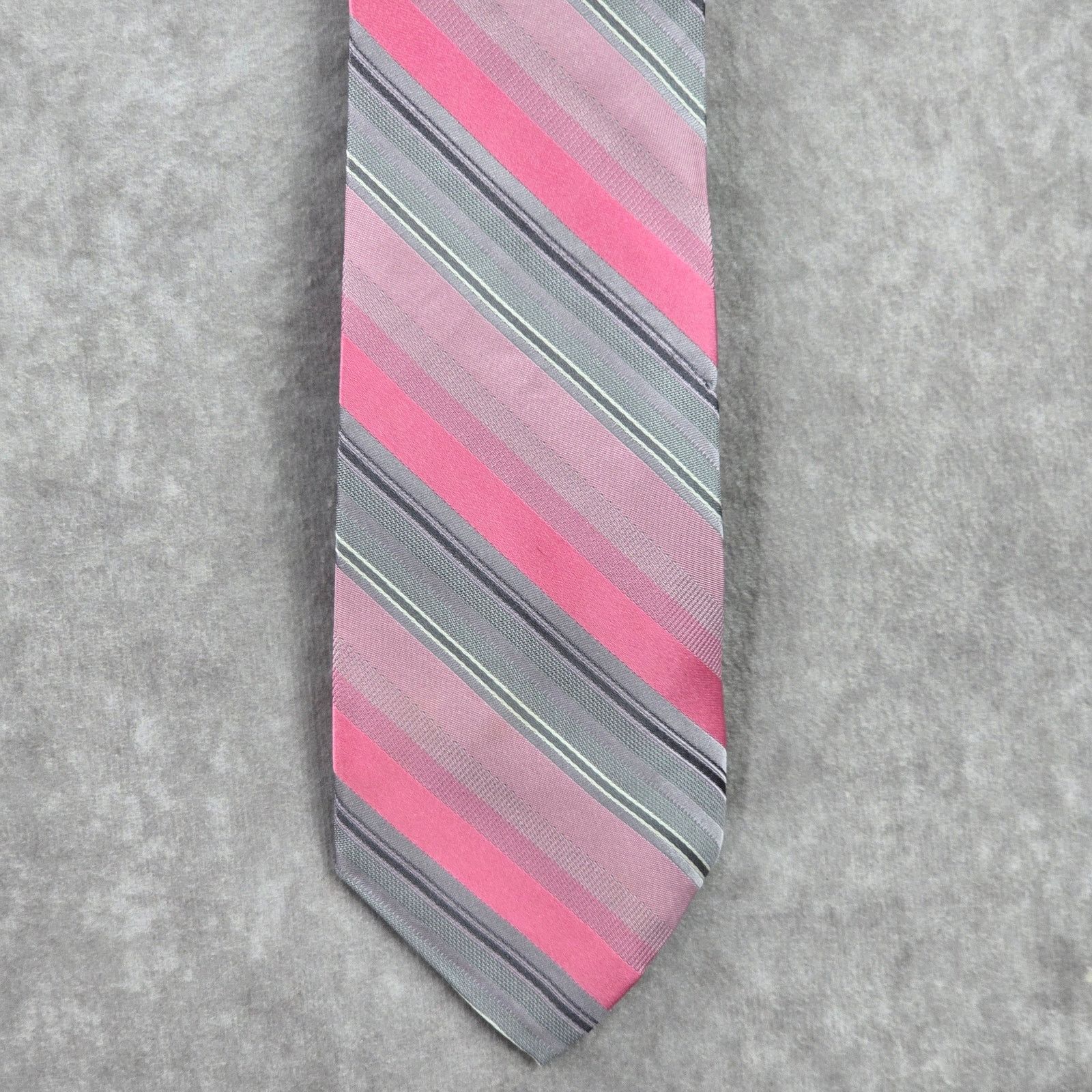 Calvin Klein Calvin Klein Pink Gray Stripe 100% Silk Men's Neck Tie NWOT Size 30 - 1 Thumbnail