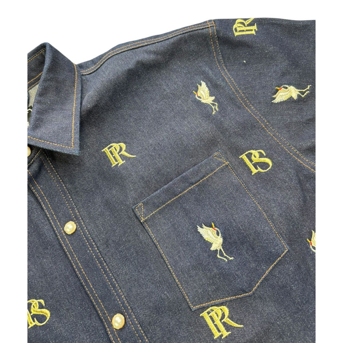 Prps PRPS Indigo Denim Button Up Shirt Over Logo Embroidered 3XL Size US XXL / EU 58 / 5 - 2 Thumbnail