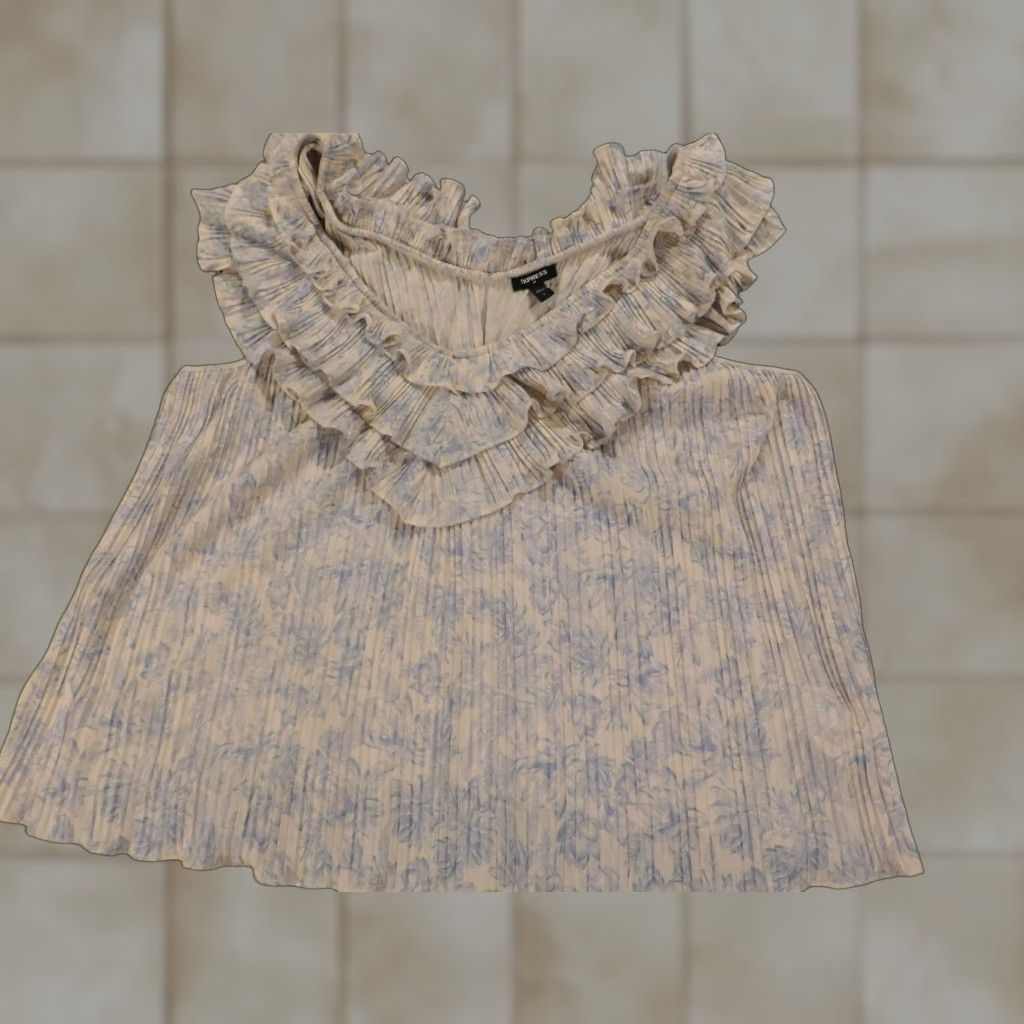 Express Express Blouse Women Small Blue Floral Pullover Casual Shirt Regular S Long Sleeve Collared Polyester Down Pattern: Floral Designer Style Size S / US 4 / IT 40 - 1 Thumbnail