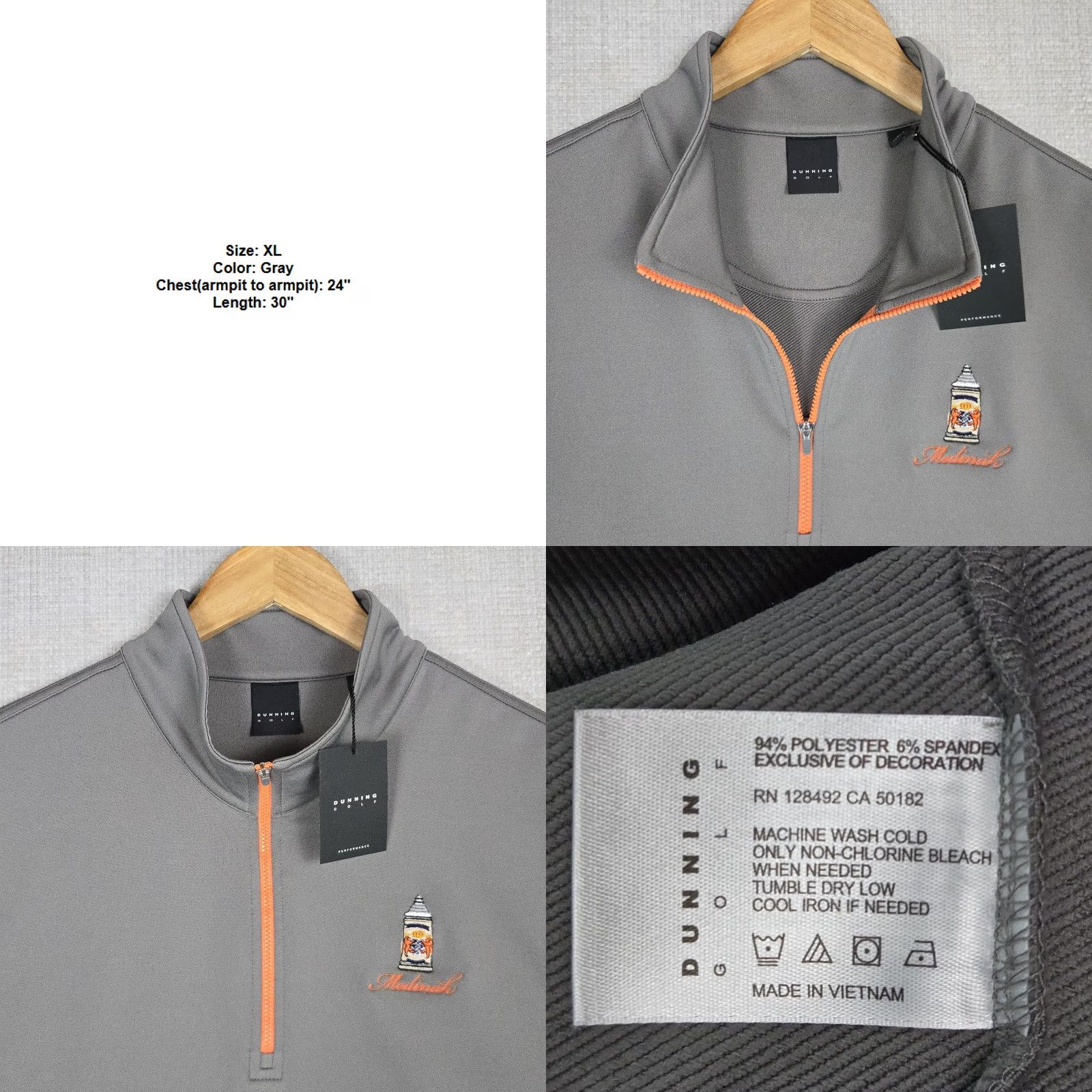 Vintage Dunning Mens Golf Vest XL Gray 1/4 Zip Performance Wicking Size US XL / EU 56 / 4 - 9 Thumbnail
