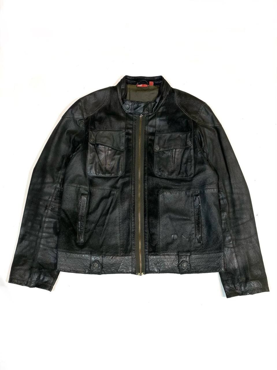 Puma Ducati Men Black Moto Leather Jacket Racing