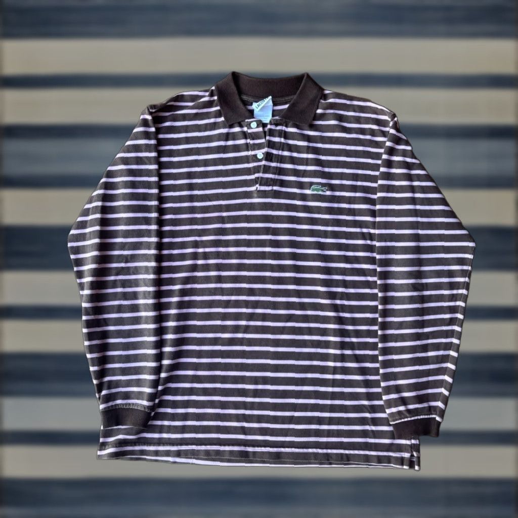 Lacoste VINTAGE Lacoste Striped Polo Shirt Mens 7 Brown Pink 90s Preppy Classic Golf Shirt Size US M / EU 48-50 / 2 - 1 Thumbnail