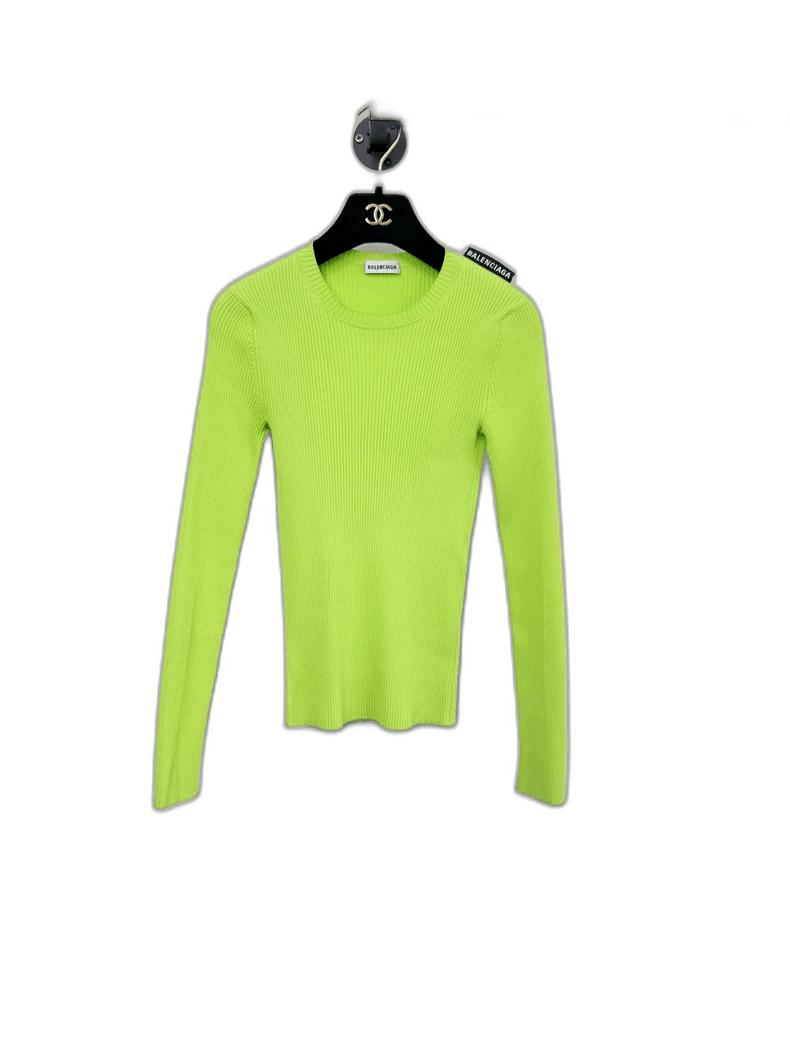Balenciaga Balenciaga Green Ribbed Long Sleeve Sweater Size S / US 4 / IT 40 - 1 Thumbnail