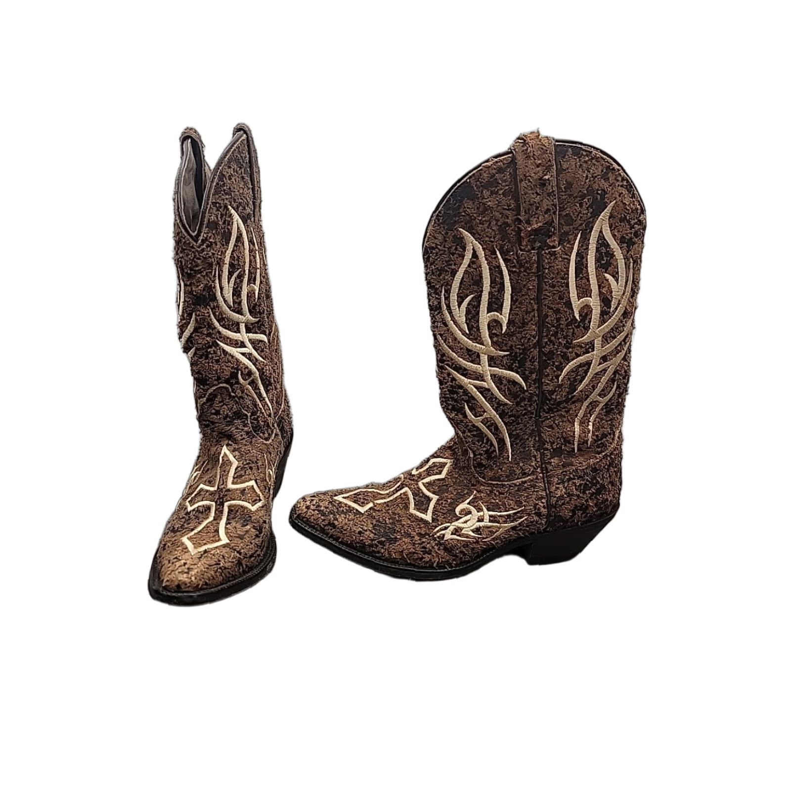 Justin Boots JUSTIN Bent Rail Distressed Leather Western Cowgirl Boots BRL9752 Size 6.5 D Boots Brown Embroidered Cross Western Cowboy Women's Shoes Size US 7 / IT 37 - 1 Thumbnail