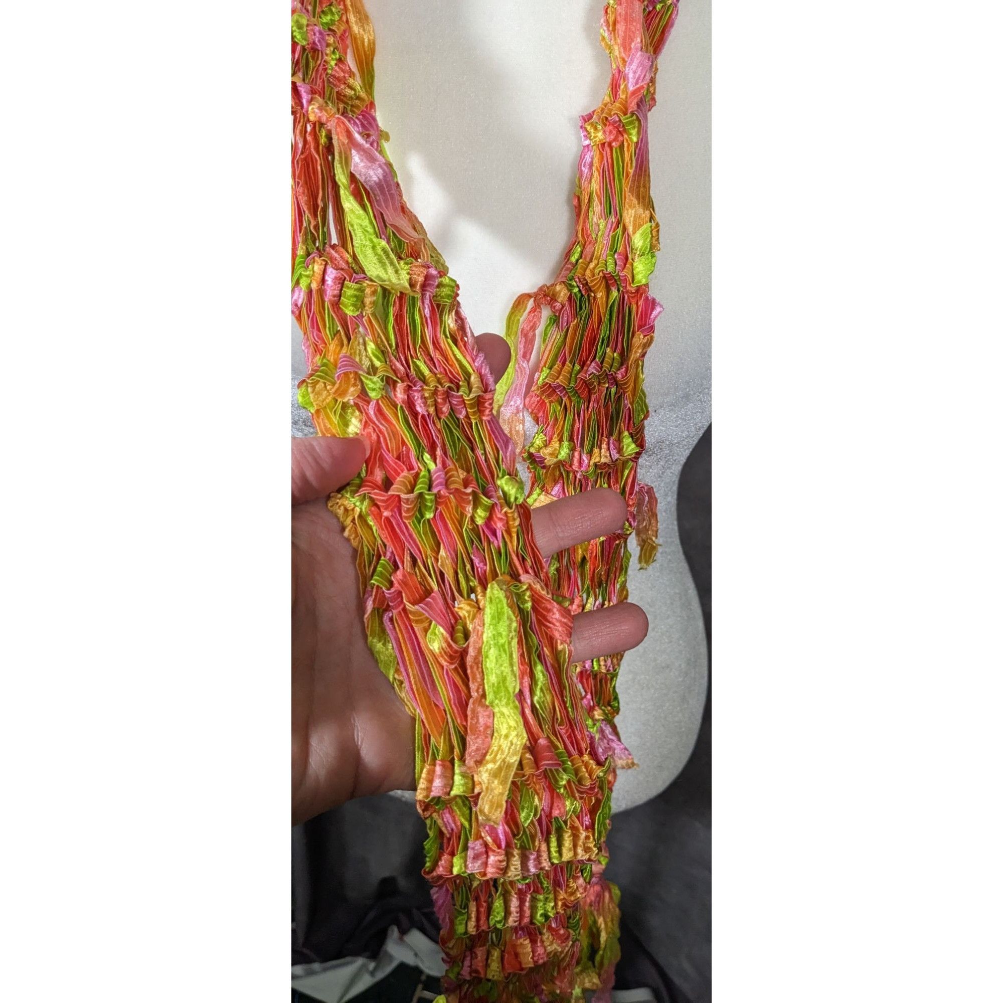 Other Handmade Neon Rainbow Abstract Open Knit Festival Scarf Size ONE SIZE - 6 Thumbnail