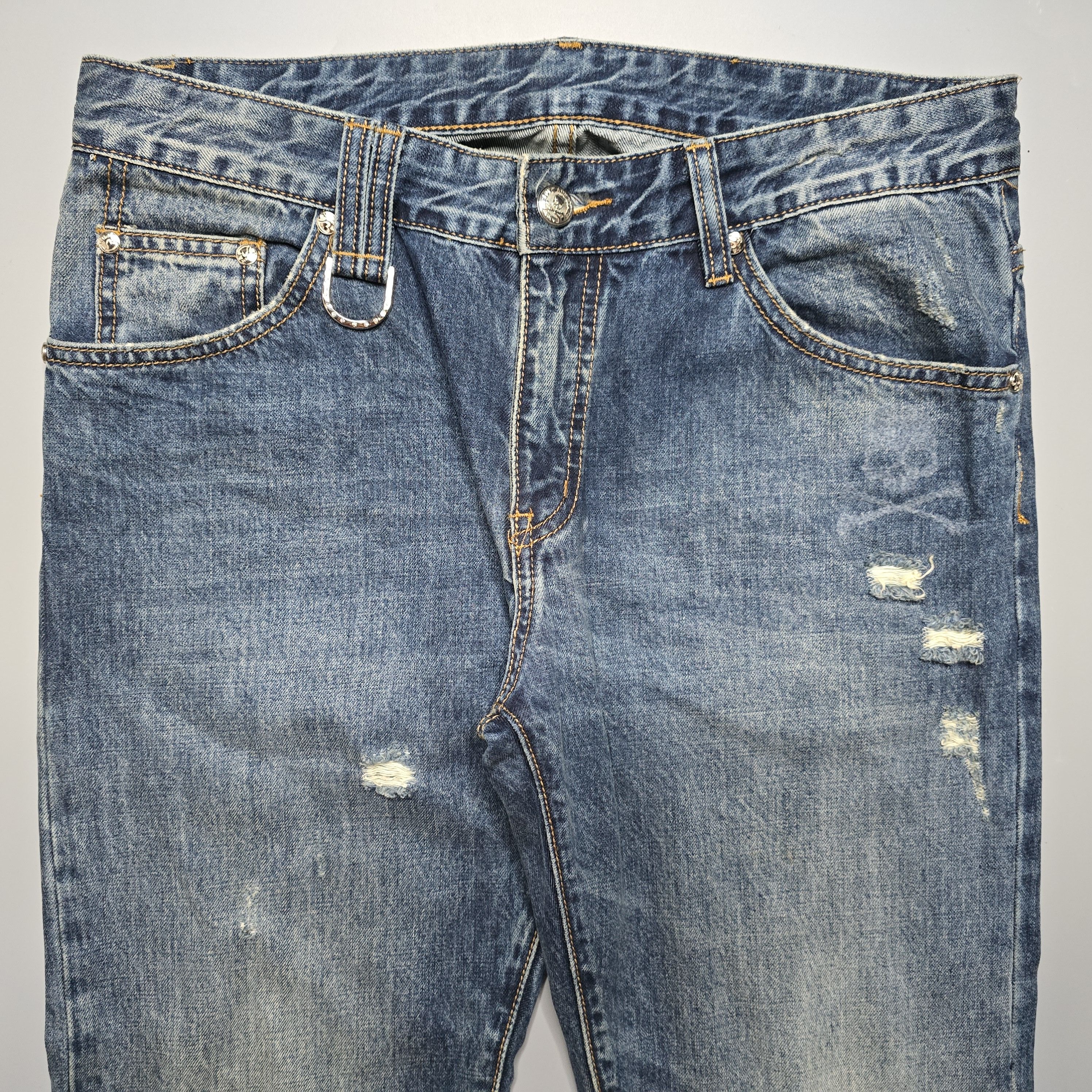 If Six Was Nine × Roen Roen - Punk Skull, Love and Peace Distressed Denim Size US 33 - 3 Thumbnail