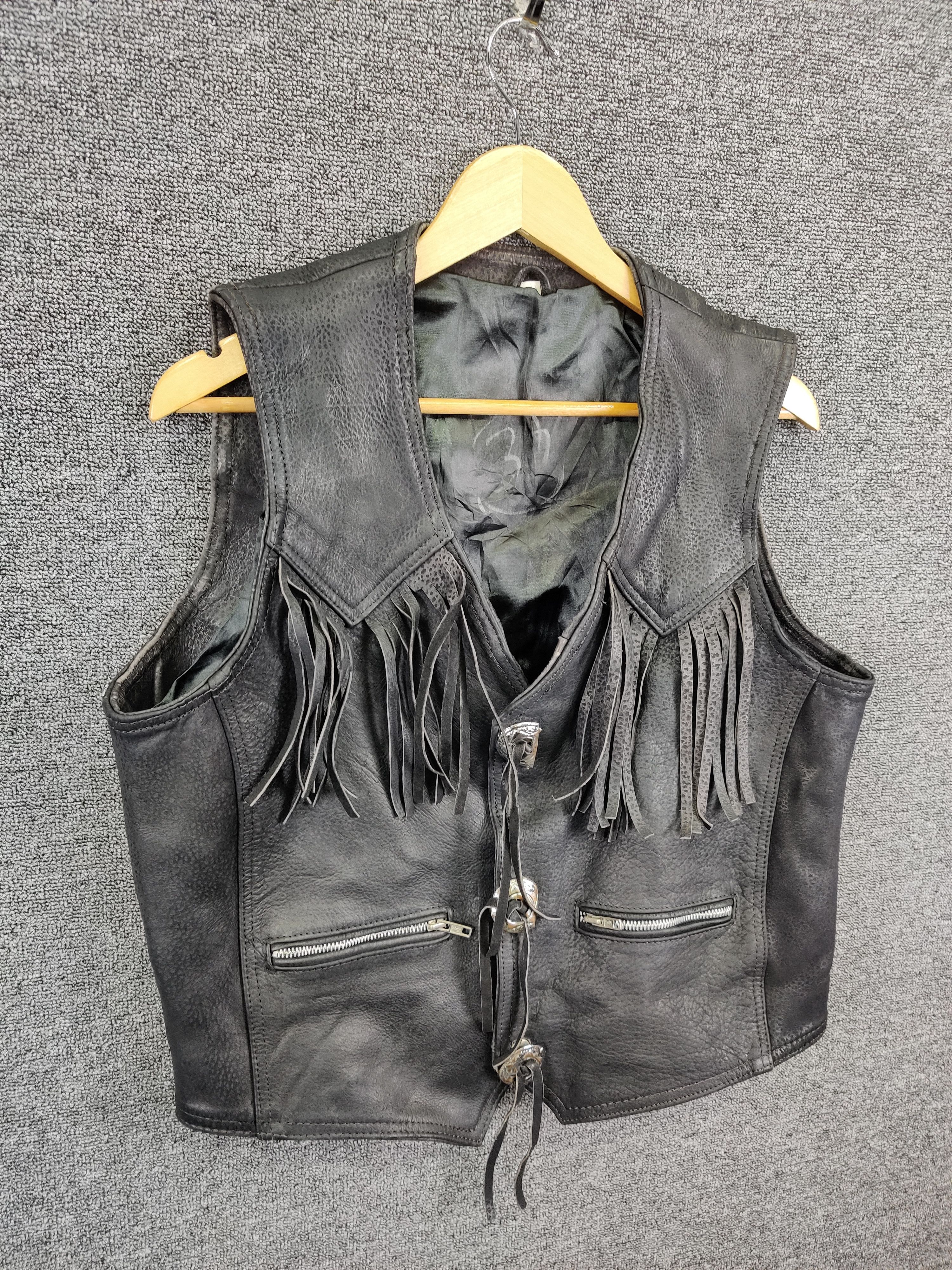 Leather Vintage Echtes Leder Leather Fringe Motorcycle Vest Size US M / EU 48-50 / 2 - 4 Thumbnail