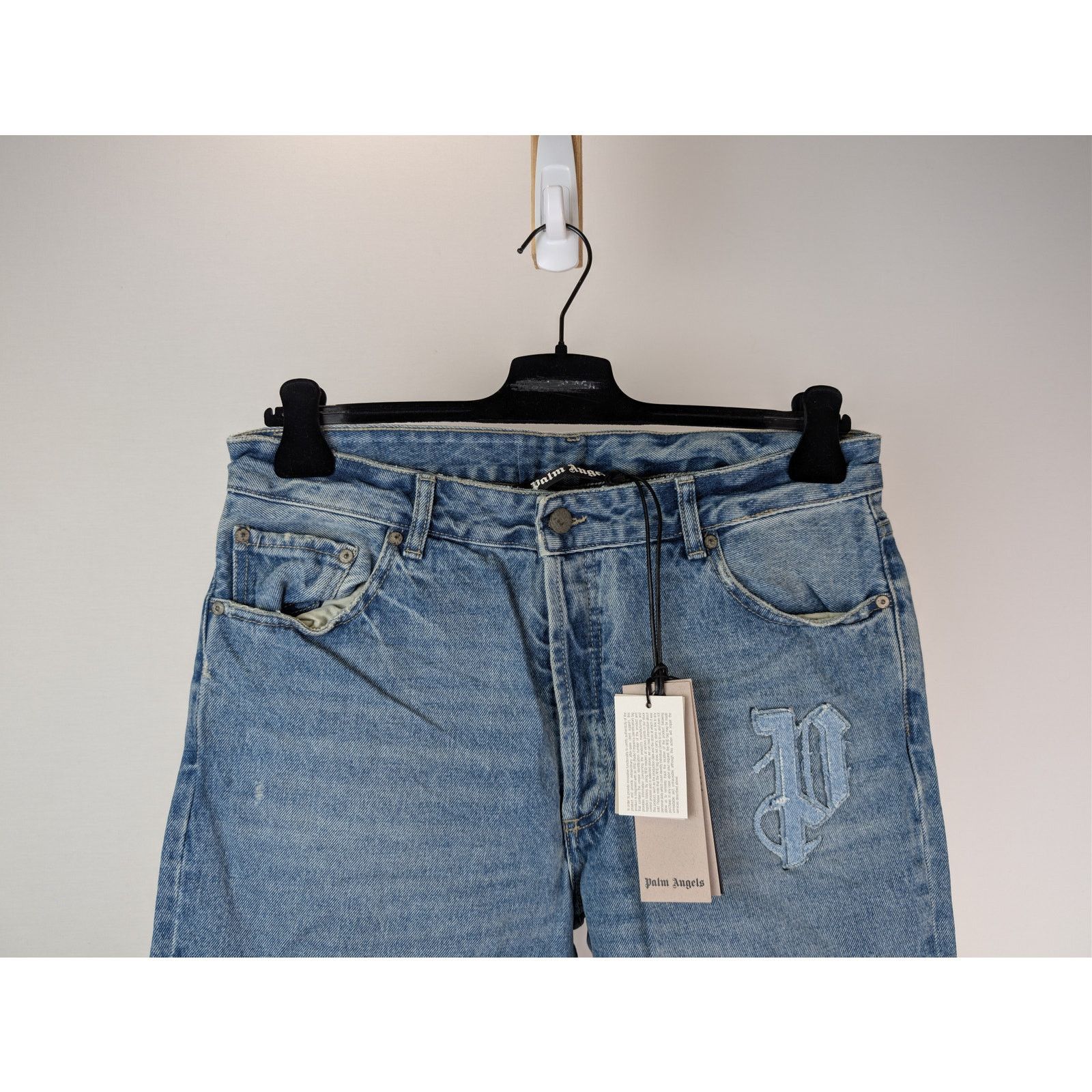Palm Angels o1rshd1 LW Logo Denim Patches Regular Fit Jeans Light Blue Size US 30 / EU 46 - 3 Thumbnail