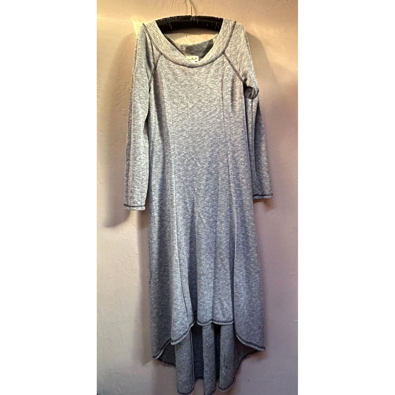 Anthropologie Puella Womens Knit Gray Boat Neck Maxi Dress L Hi-Low A-Line Knitwear Casual Sweater Dress Size L / US 10 / IT 46 - 2 Thumbnail