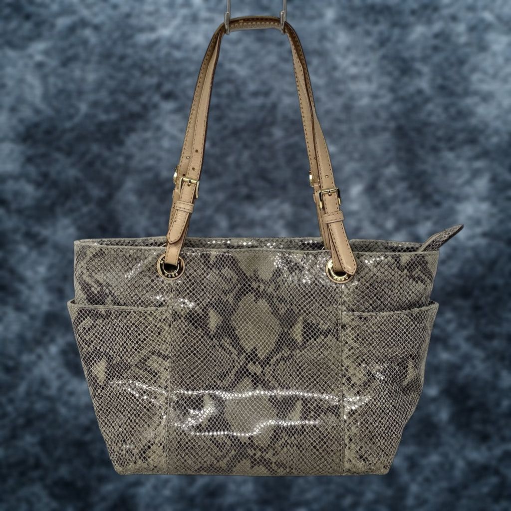 Michael Kors Shoulder Bag Women Large Leather Snakeskin Metallic Brown Jet Set Travel Purses & Pockets
