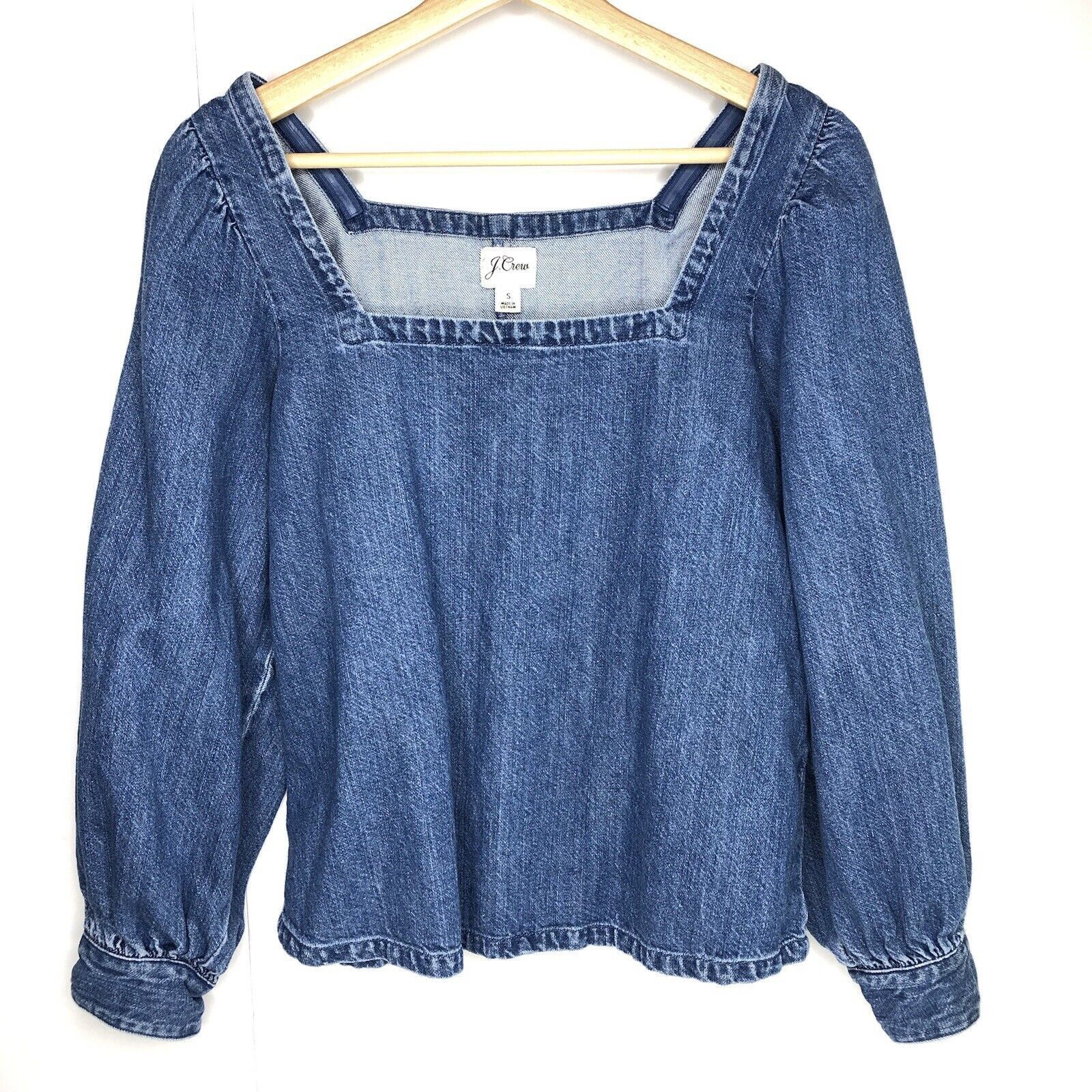 J.Crew J. Crew Squareneck Chambray Top S Puff Peasant 3/4 Size S / US 4 / IT 40 - 1 Thumbnail
