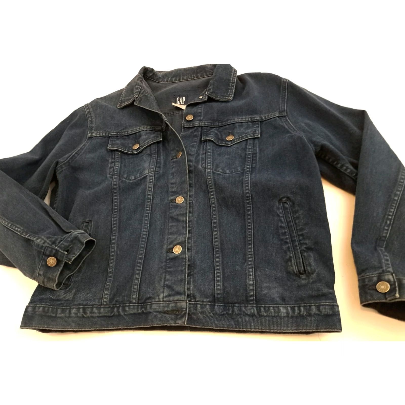 Gap VINTAGE Gap Full Button Blue Jean Bomber Jacket Large Canada EUC Size US 33 - 2 Thumbnail