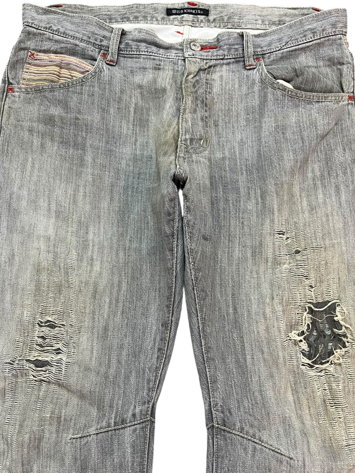 If Six Was Nine Vintage Wild Khakis Twisted Leg Grunge Distressed Denim Size US 35 - 2 Thumbnail