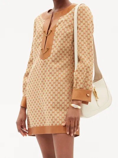 Gucci o1y0925 Mini Dress in Beige/Brown Size M / US 6-8 / IT 42-44 - 3 Thumbnail
