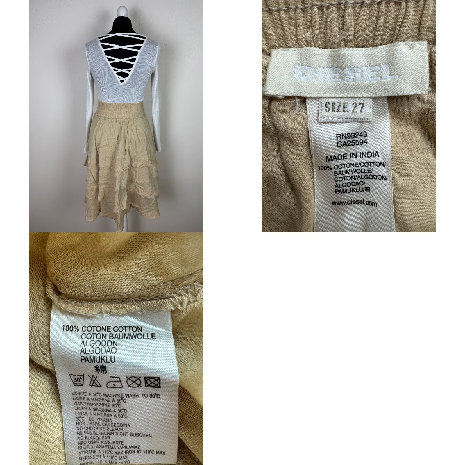 Diesel Diesel Skirt Women Beige Size 27 Knee Length Cotton Defect Size 27" / US 4 / IT 40 - 8 Thumbnail