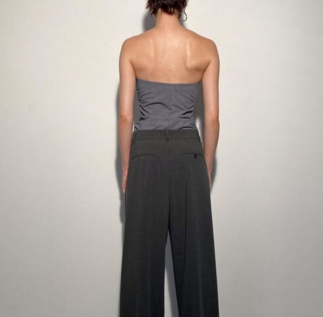 Zara ZARA Women's Grey Draped Side Strapless Bodysuit Size M / US 6-8 / IT 42-44 - 2 Thumbnail