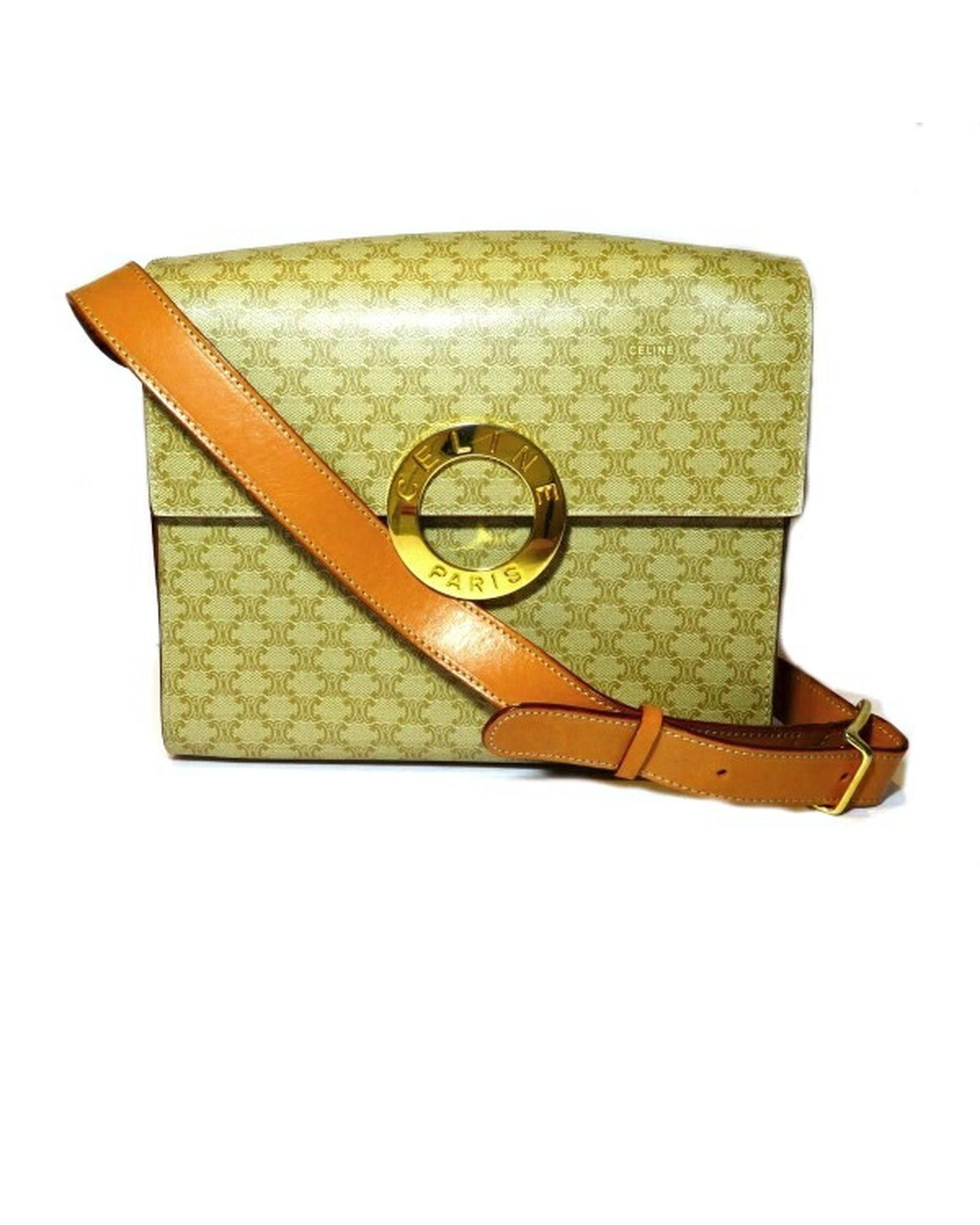 image of Celine Logo Circle Shoulder Bag In Brown, Women's