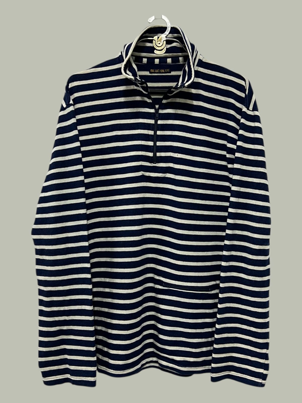 45rpm Indigo Dyed Border Striped Half Zipper Pullover Sweater Size US L / EU 52-54 / 3 - 2 Thumbnail