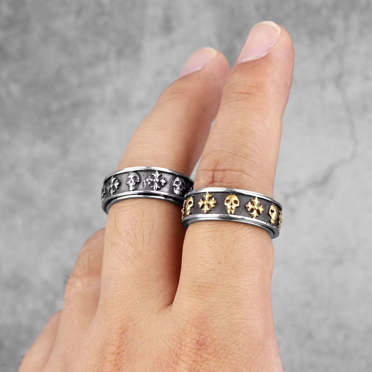 Jewelry Cross Skull Retro Rotatable Rings Size ONE SIZE - 4 Thumbnail