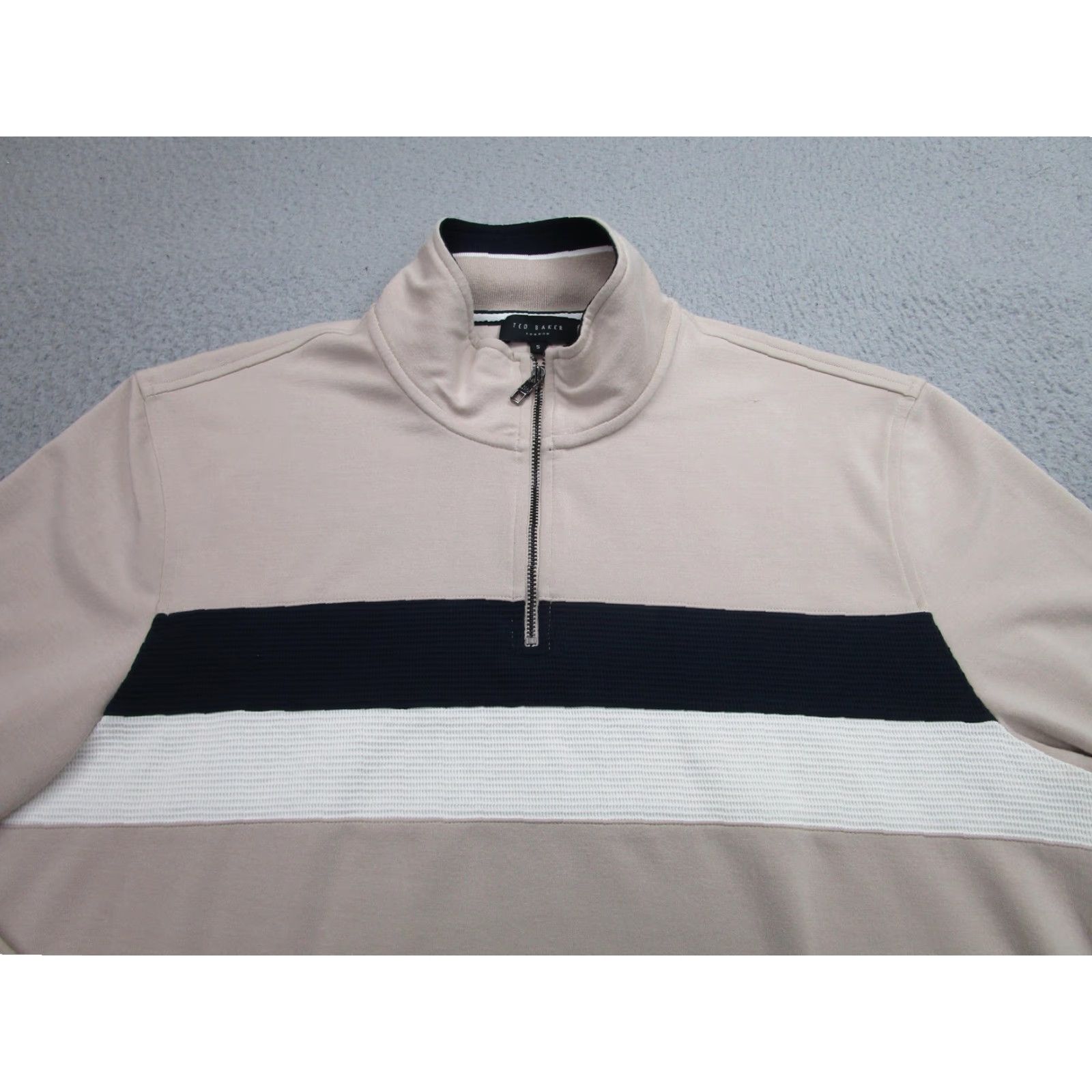 Ted Baker Ted Baker Sweater Mens XL Beige Black Quarter Zip Mock Neck Colorblock Pullover Size US XL / EU 56 / 4 - 2 Thumbnail