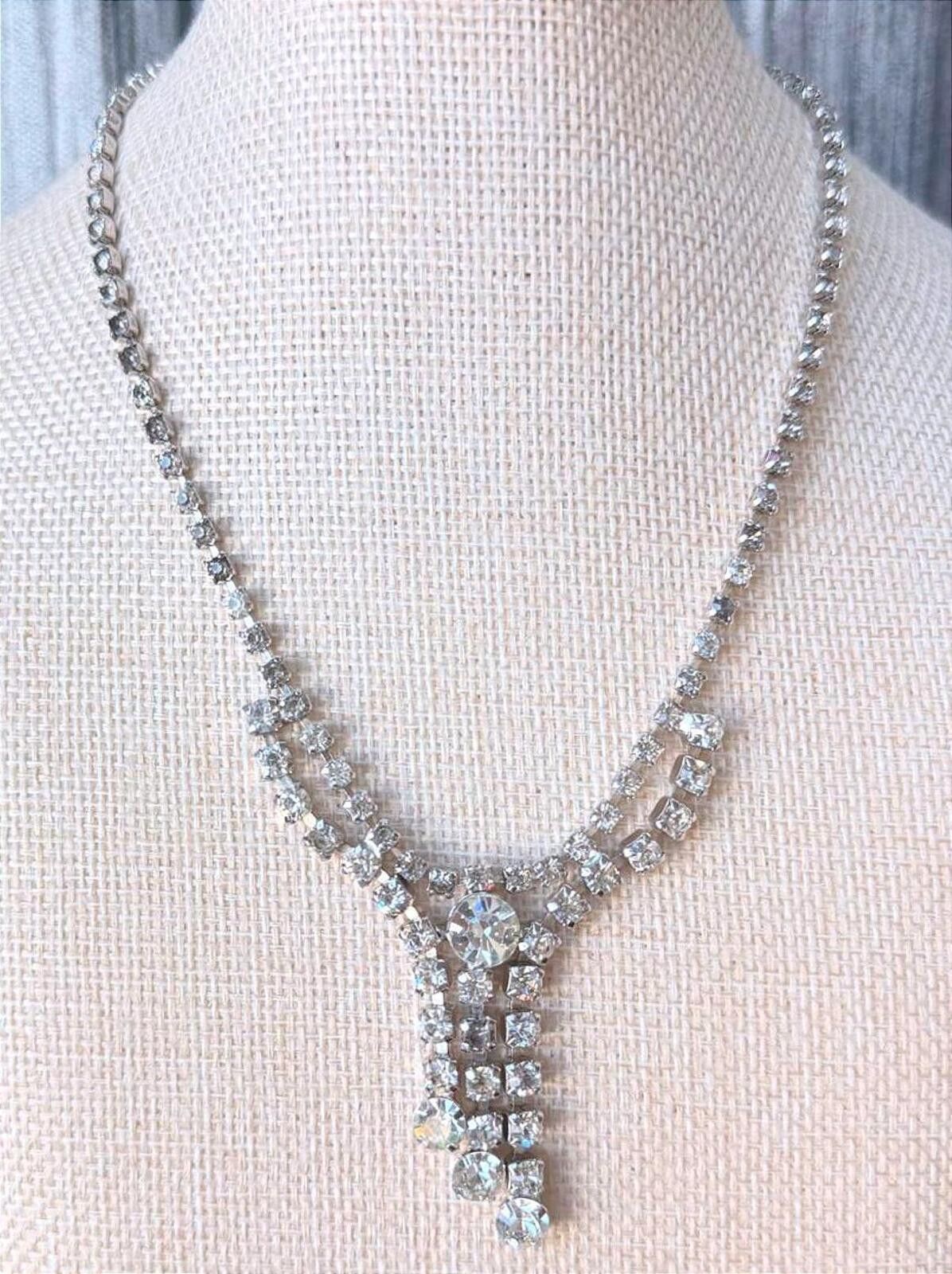 Other Vintage Rhinestone Y Drop Bridal Statement Necklace Sparkle Size ONE SIZE - 1 Thumbnail