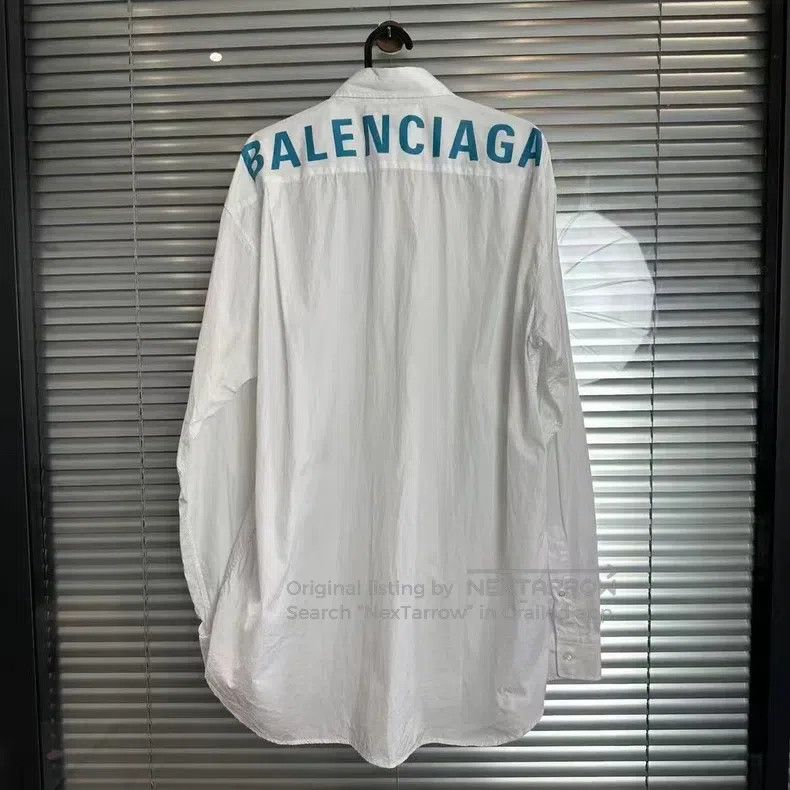 Balenciaga Balenciaga size 39 White and Blue Back Letter Shirt Size US M / EU 48-50 / 2 - 2 Thumbnail