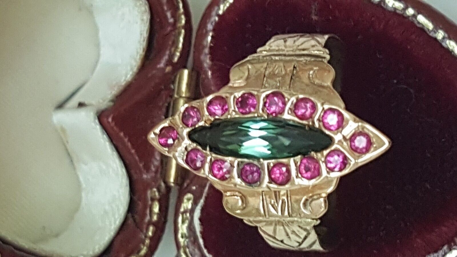 Other Antique 14k Gold Ring: Rubies & Green Tourmaline 1860's Size ONE SIZE - 3 Thumbnail