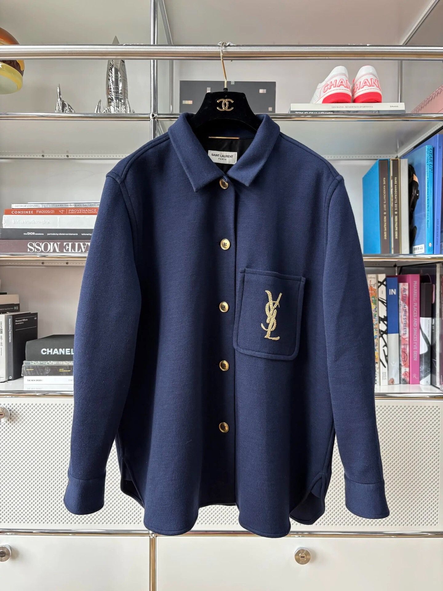 Saint Laurent Paris Saint Laurent Navy Wool Gold Embroidery Jacket Size US S / EU 44-46 / 1 - 1 Thumbnail