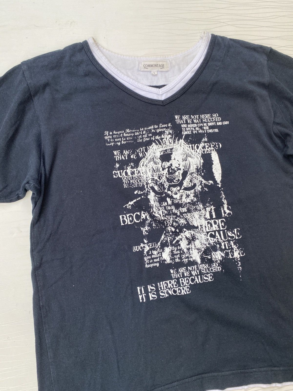 If Six Was Nine Commontage Double Layer Skull Poem Punk Grunge TEE Size L / US 10 / IT 46 - 3 Thumbnail