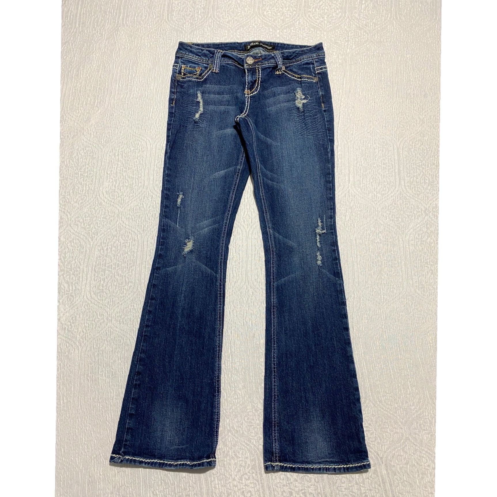 Vintage ZCO Jeans Premium Blue Bootcut Jeans Distressed Embellished 5-Pocket Design Low Rise Size 5 Womens Jeans Size 27" / US 4 / IT 40 - 3 Thumbnail
