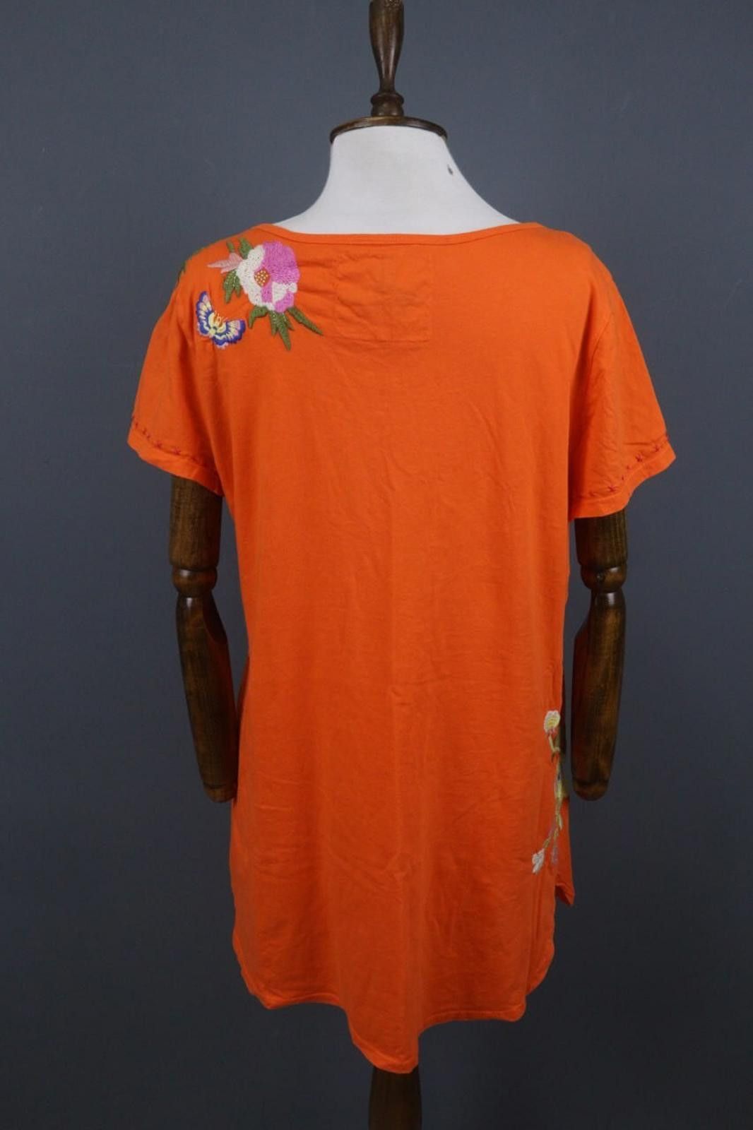 Designer Johnny Was Orange Cotton Embroidered Shift Dress Size M / US 6-8 / IT 42-44 - 11 Thumbnail