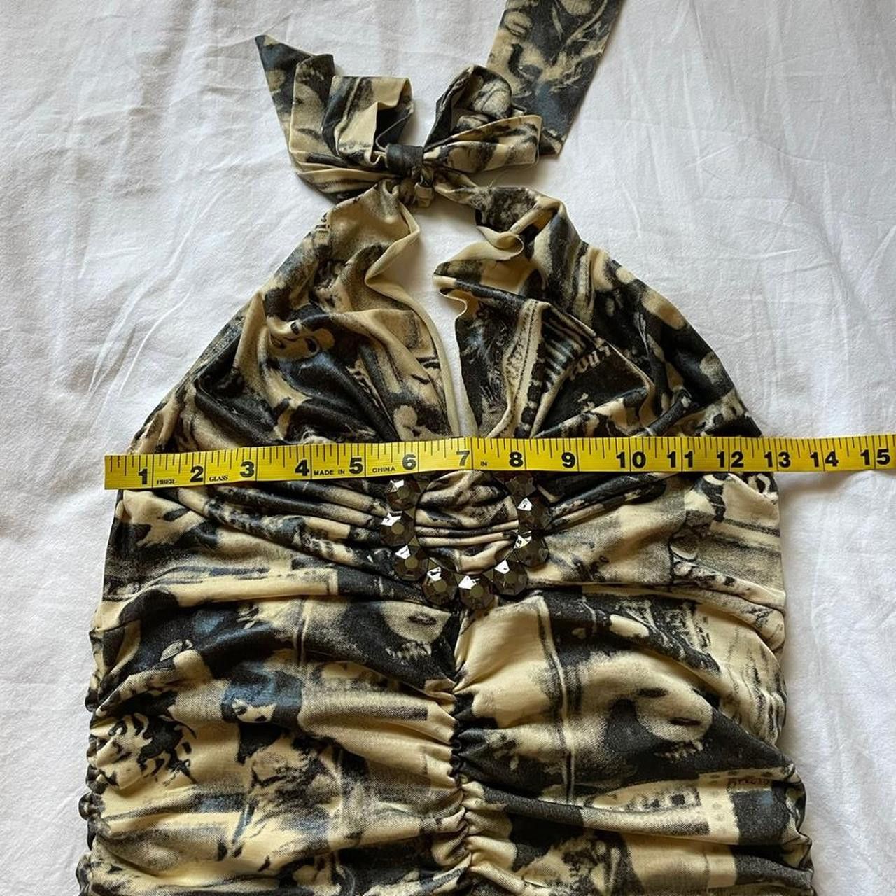 Vintage Y2K printed & ruched halter neck bodycon mini dress Size L / US 10 / IT 46 - 5 Thumbnail