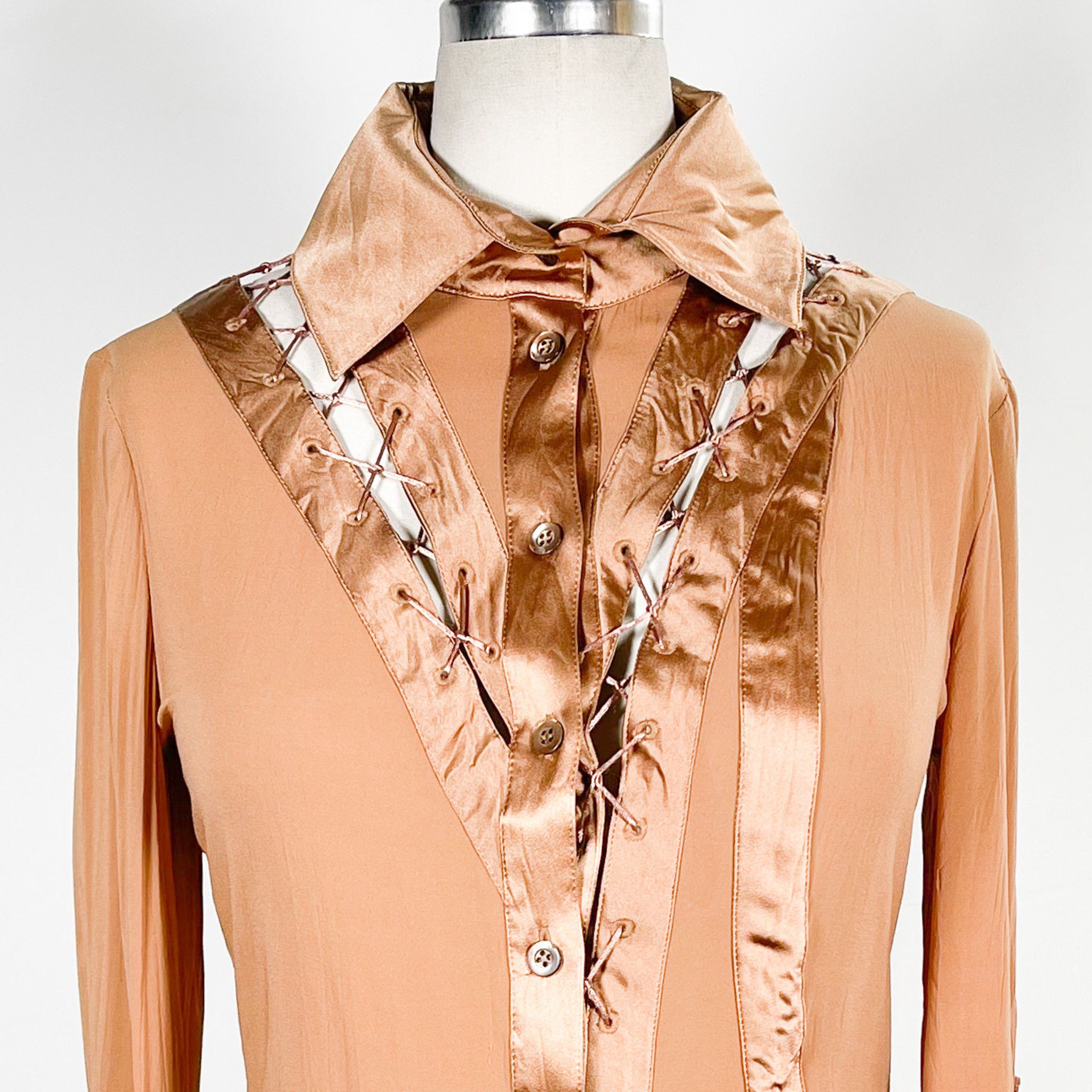 Other f/w 2003 Y Kei Rust Silk Lace Up Runway Blouse Size S / US 4 / IT 40 - 4 Thumbnail