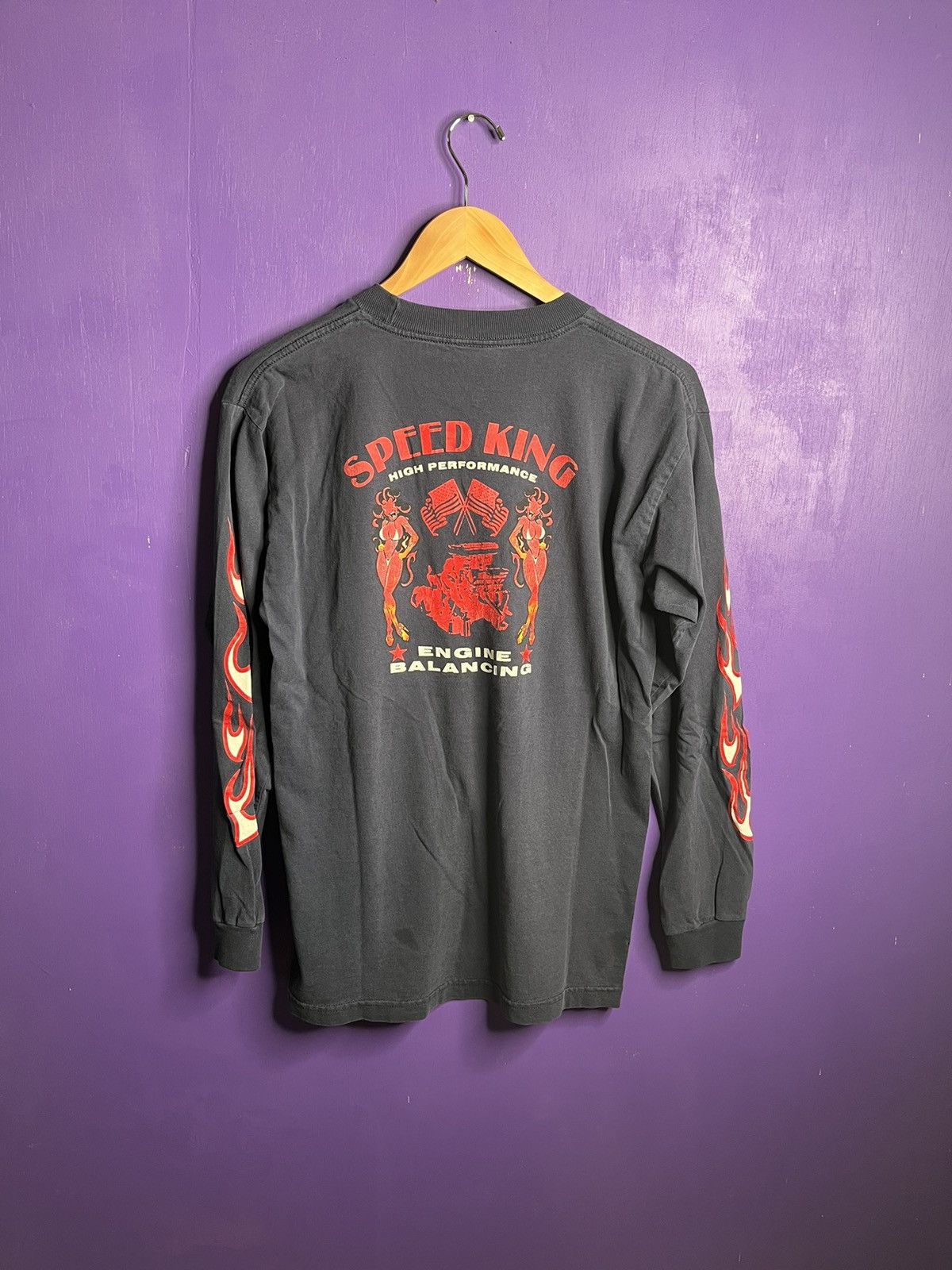 Vintage Vintage 90s Speed king biker flames long-sleeve tee Size US M / EU 48-50 / 2 - 2 Thumbnail