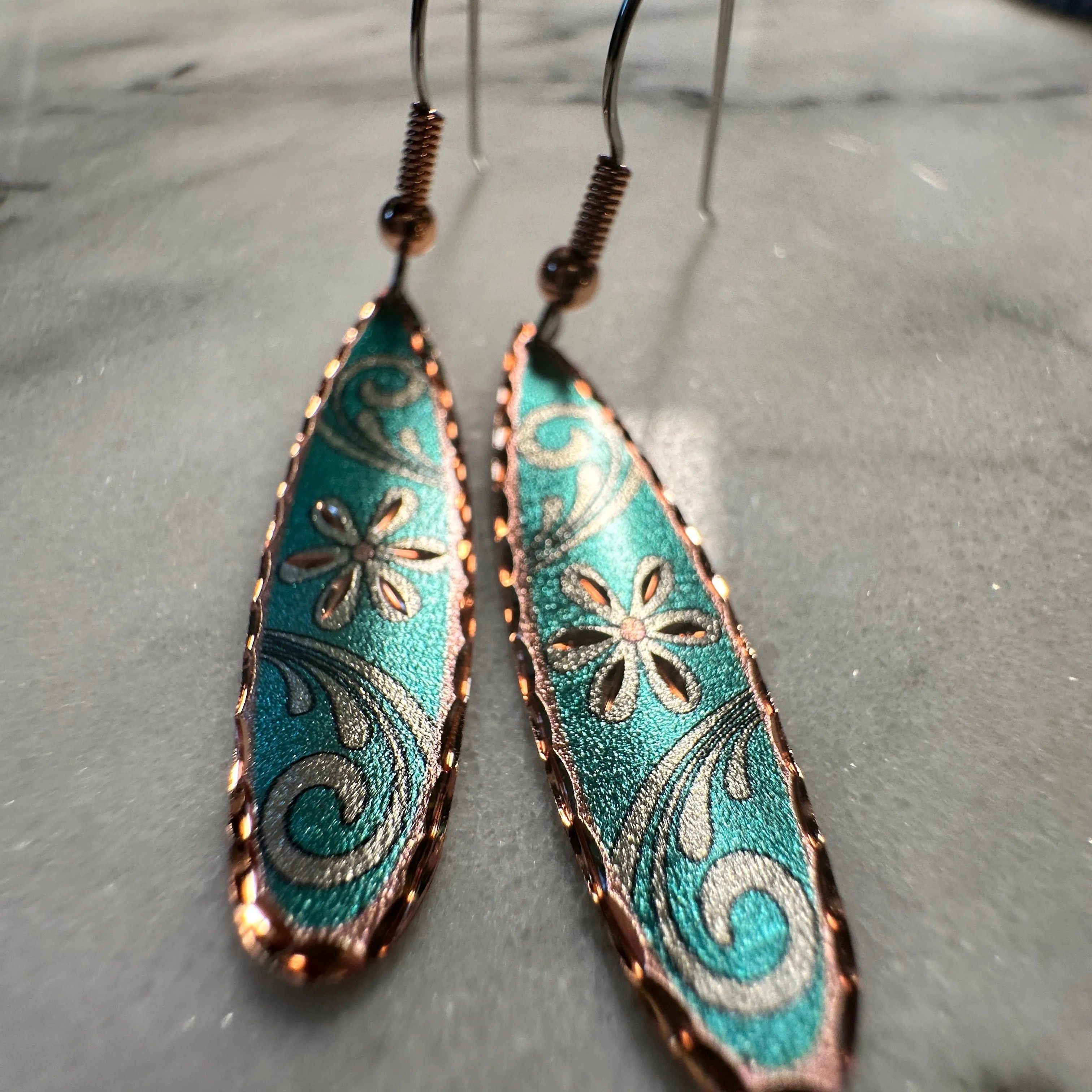 Other Handcrafted Boho Floral Earrings, Copper Teardrop Turquoise Size ONE SIZE - 2 Thumbnail
