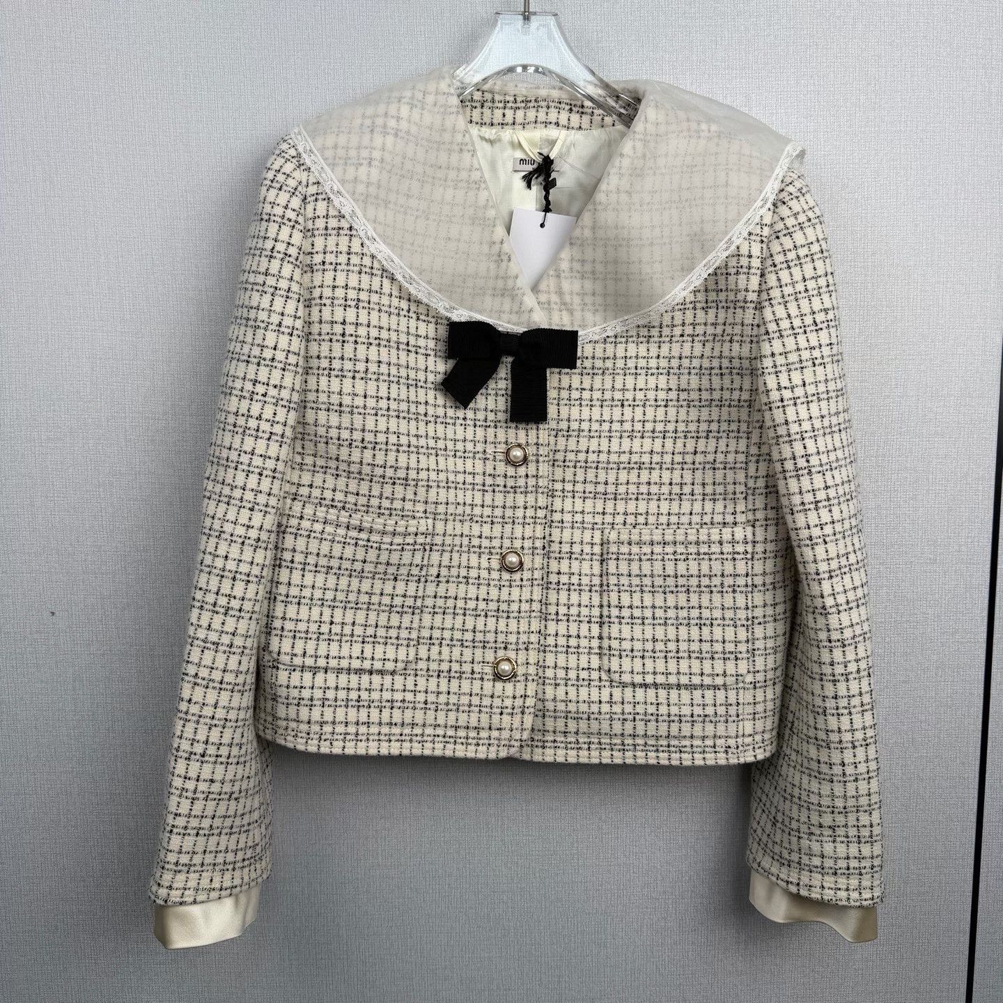 Miu Miu Miu Miu Bow Lace Collar Tweed Jacket Size S / US 4 / IT 40 - 1 Thumbnail