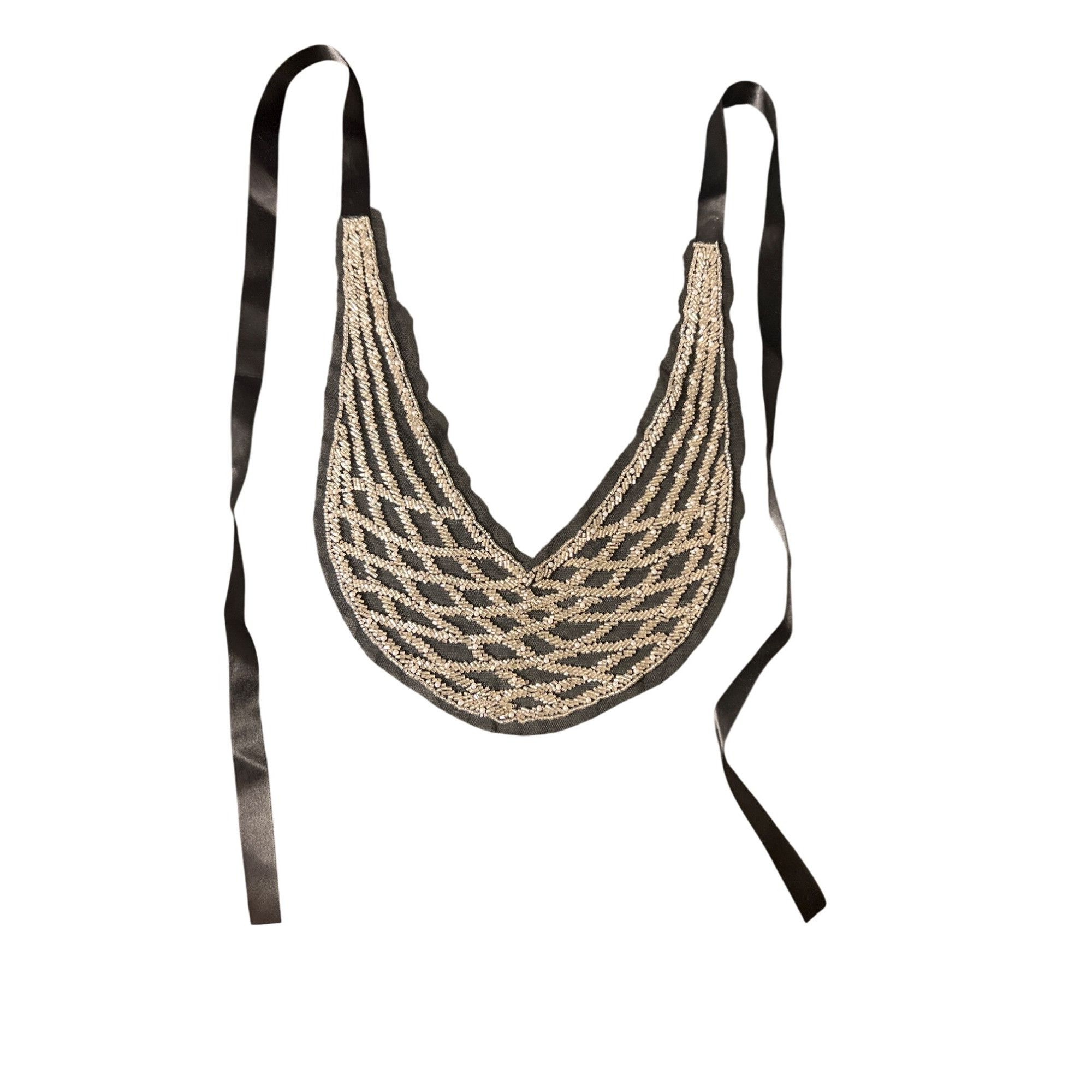 Other Vintage Beaded Mesh Collar Necklace Bib Sequins Black Satin Size ONE SIZE - 1 Thumbnail