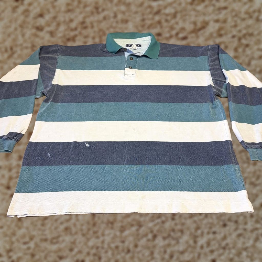 Vintage VINTAGE Nuovo County Seat Polo Shirt Mens L Striped Rugby Cotton Teal Navy 90s Size US L / EU 52-54 / 3 - 1 Thumbnail