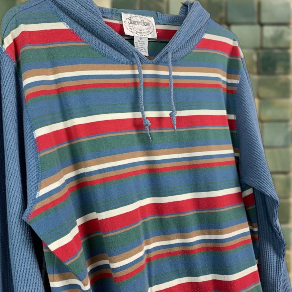 Vintage VINTAGE 90s Jeremy Beau Shirt M Blue Striped Hooded Drawstring Grunge Size M / US 6-8 / IT 42-44 - 1 Thumbnail